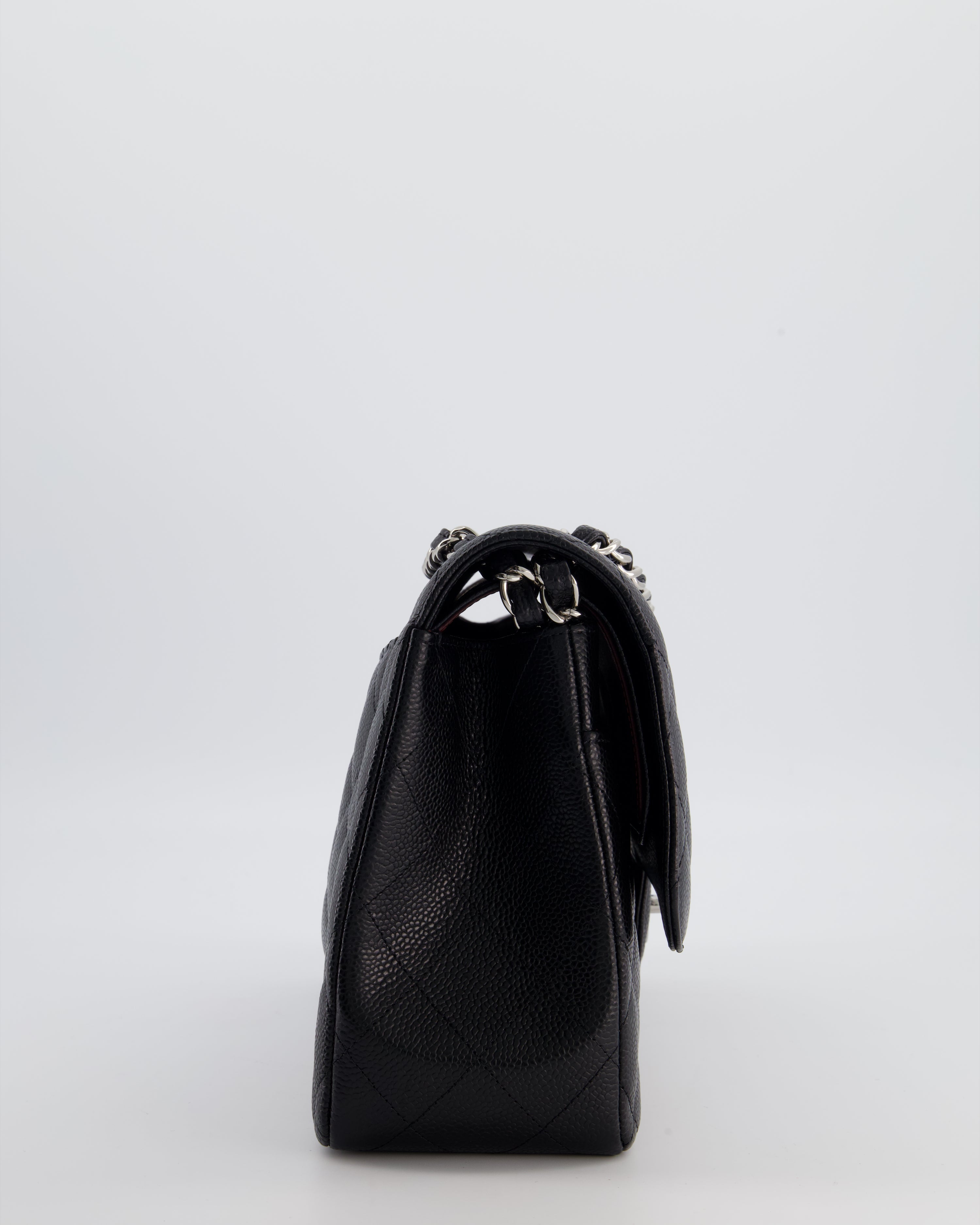 Chanel Black Jumbo Classic Double Flap Bag in Caviar Leather with Silver Hardware