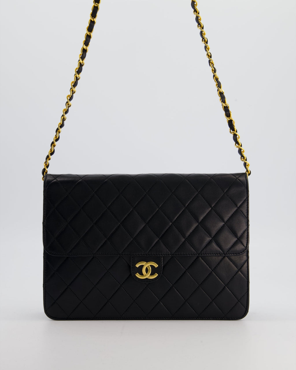 Chanel Black Vintage Classic Flap Bag in Lambskin Leather with Gold Hardware