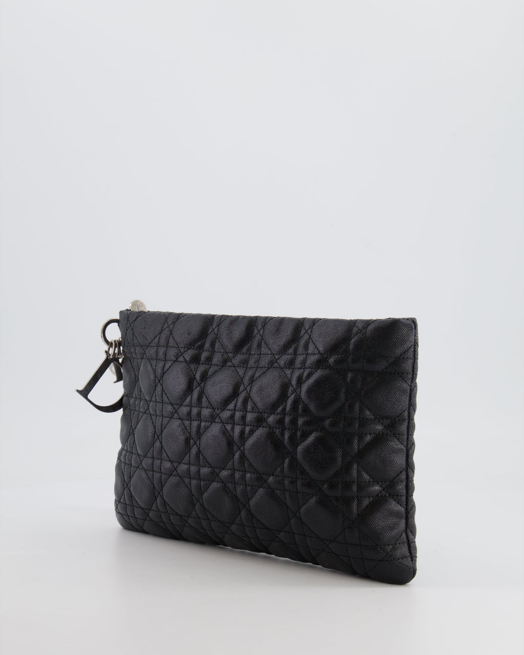 Christian Dior Black Leather Cannage Pouch Bag with Silver Hardware