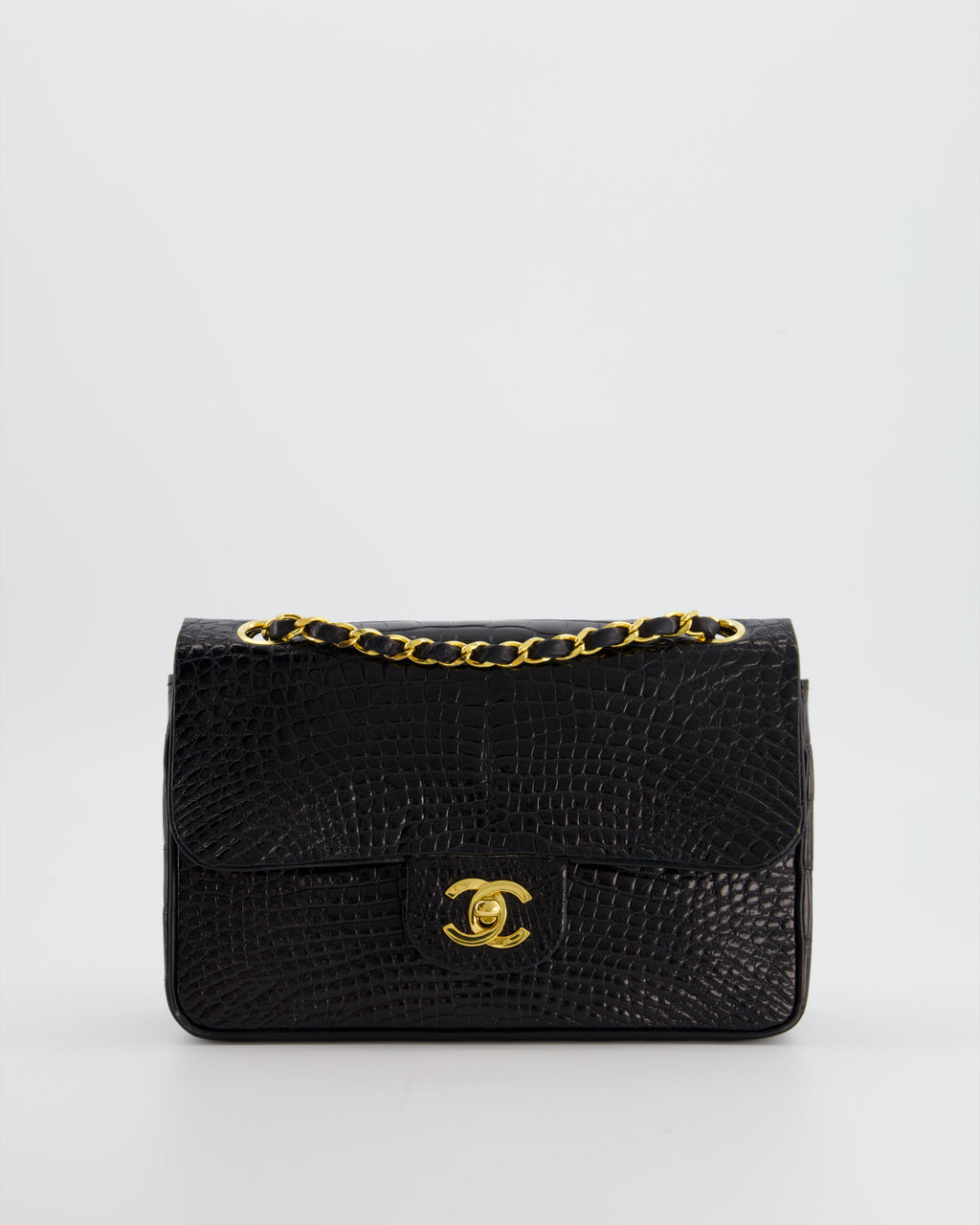 *RARE* Chanel Black Classic Flap Bag in Shiny Crocodile Leather with Gold Hardware