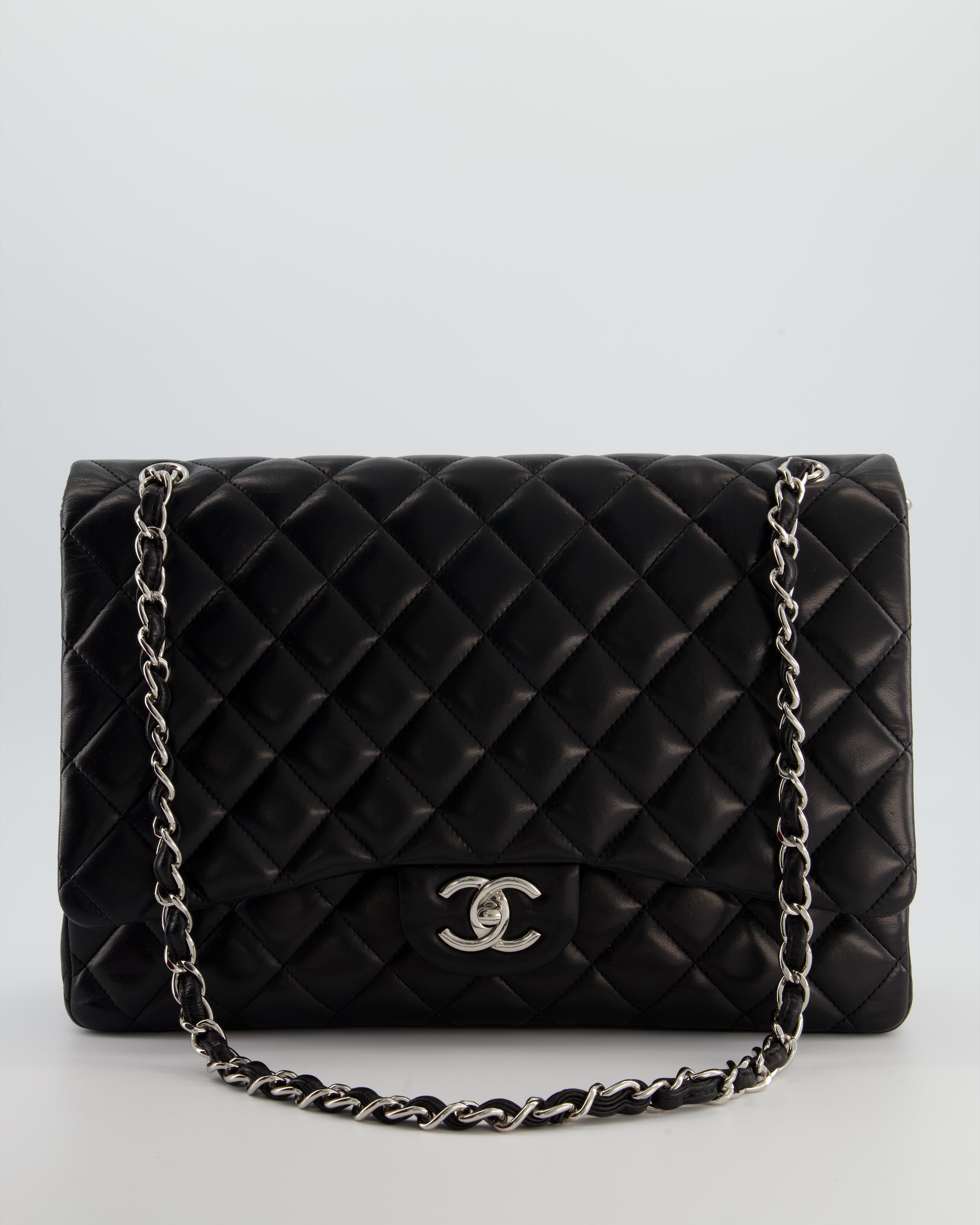 *FIRE PRICE* Chanel Black Maxi Classic Double Flap Bag in Lambskin Leather with Silver Hardware