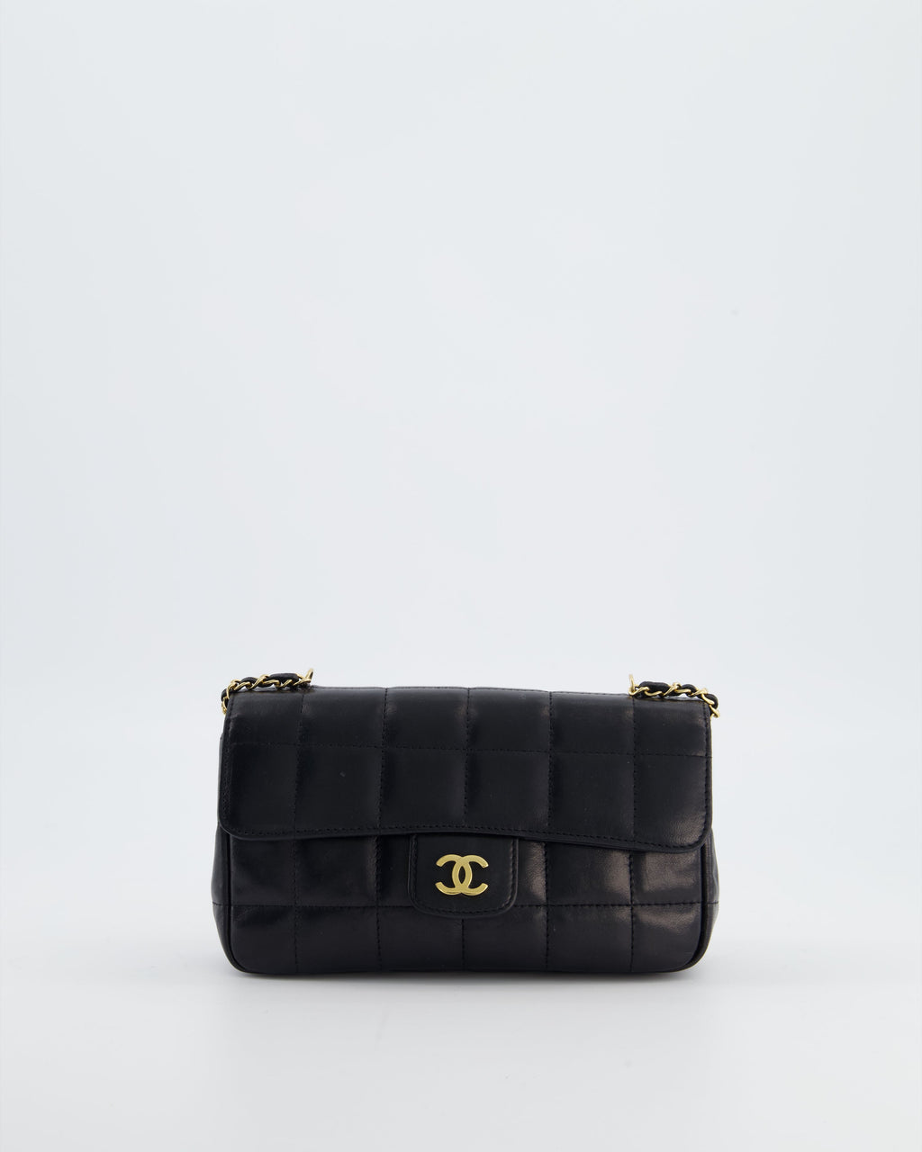 Chanel Black Vintage Mini Chocolate Bar Flap Bag In Lambskin Leather with Gold Hardware