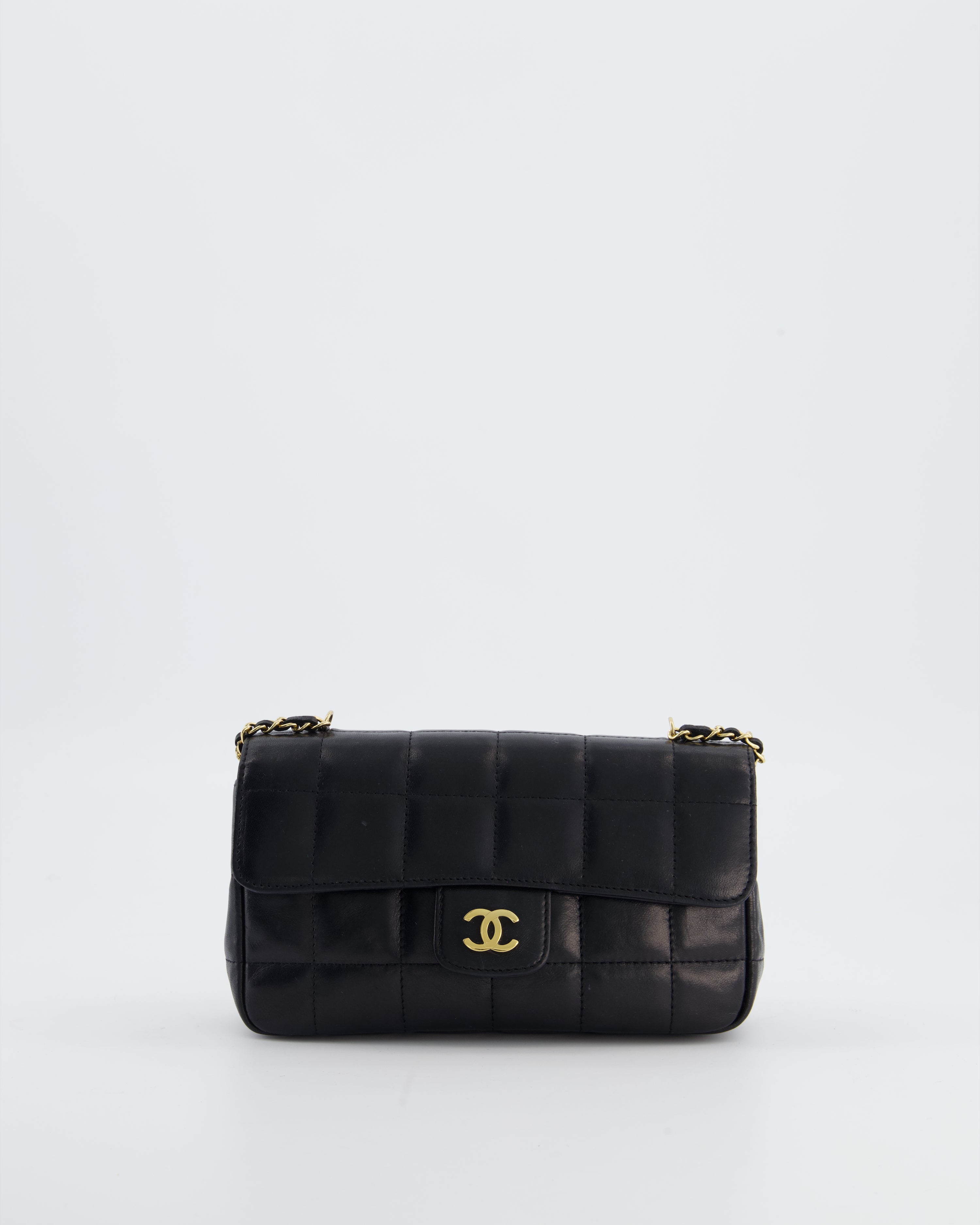 Chanel Black Vintage Mini Chocolate Bar Flap Bag In Lambskin Leather with Gold Hardware