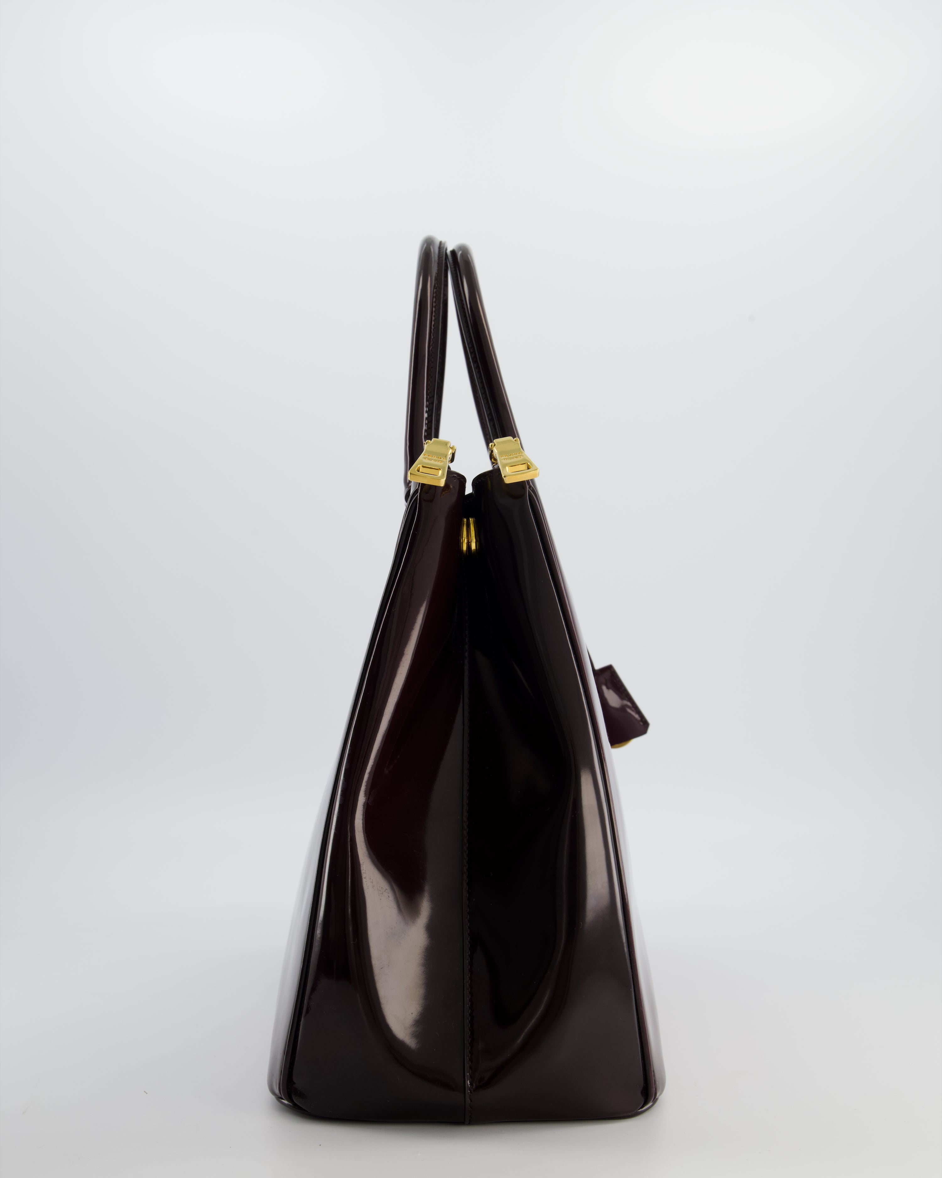 Prada Burgundy Large Galleria Patent Tote Bag with Gold Hardware