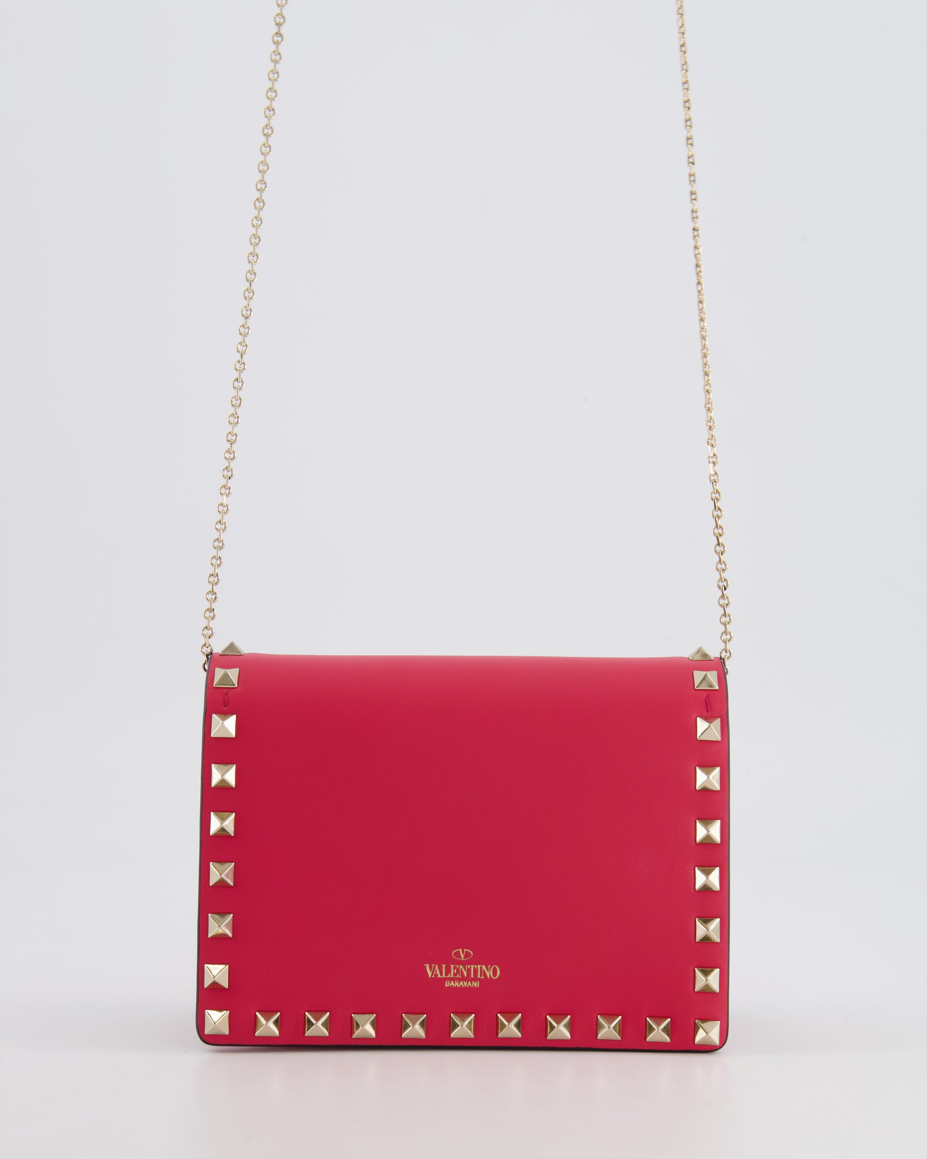 Valentino Red Leather Small Rockstud on Chain Bag with Gold Hardware RRP £960