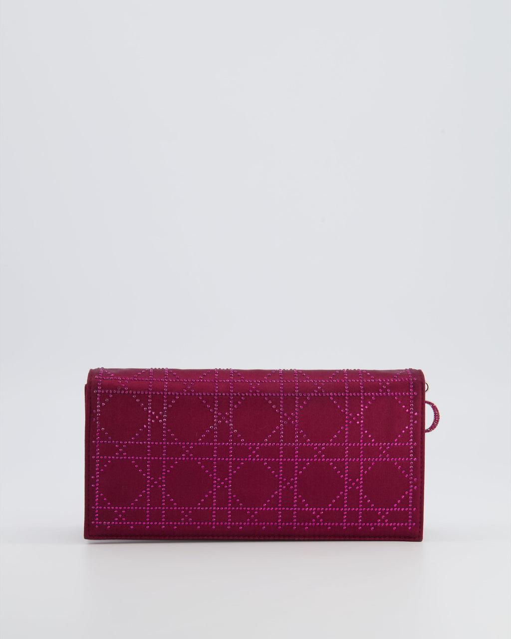 Christian Dior Burgundy Satin Crystal Embellished Cannage Chain Clutch Bag with Silver Hardware