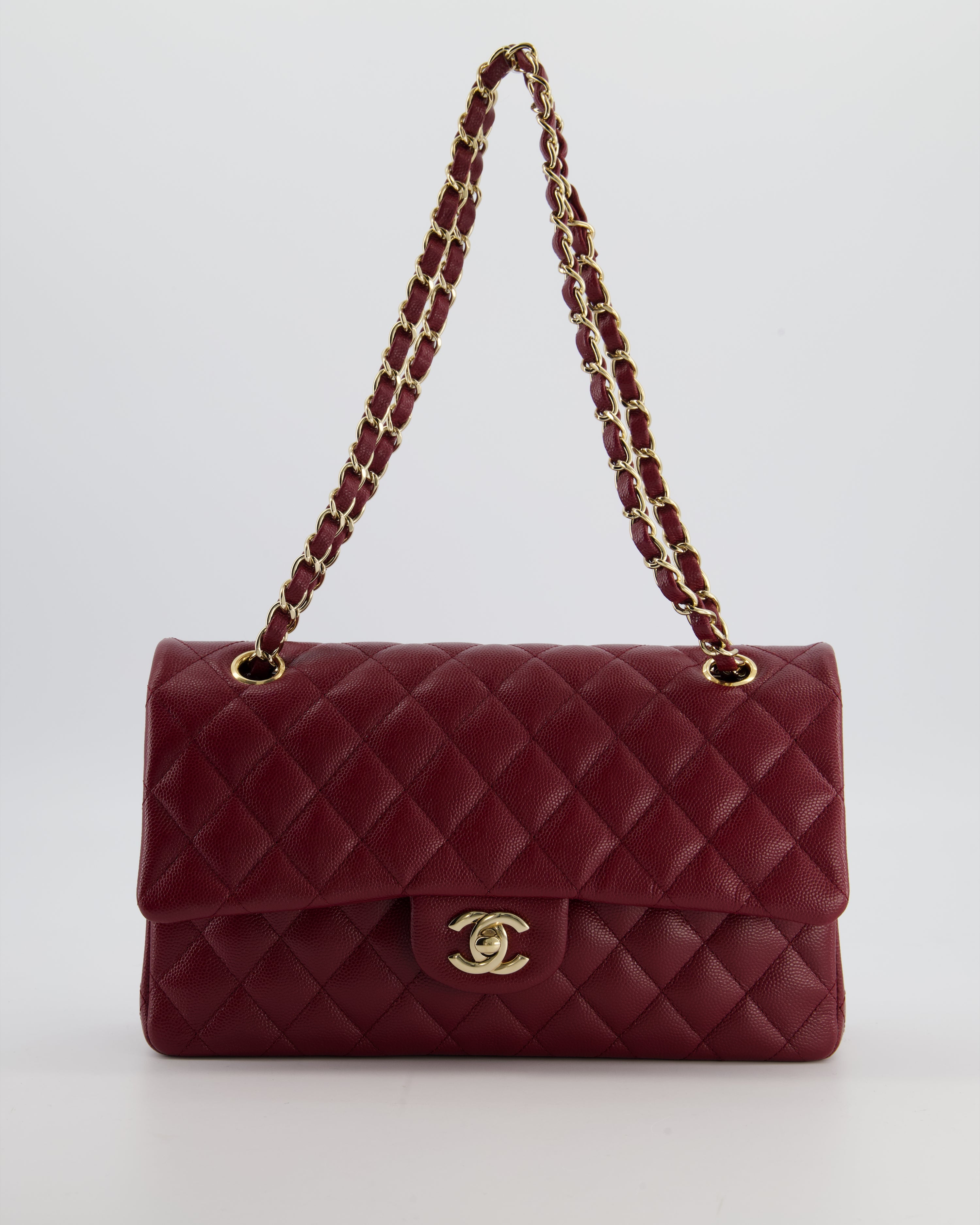 *HOT* Chanel Rouge Classic Medium Double Flap Bag in Caviar Leather with Champagne Gold Hardware