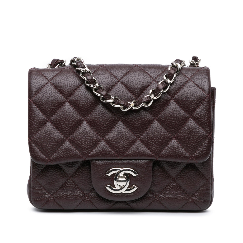 Square Classic Single Flap Bag Quilted Caviar Mini