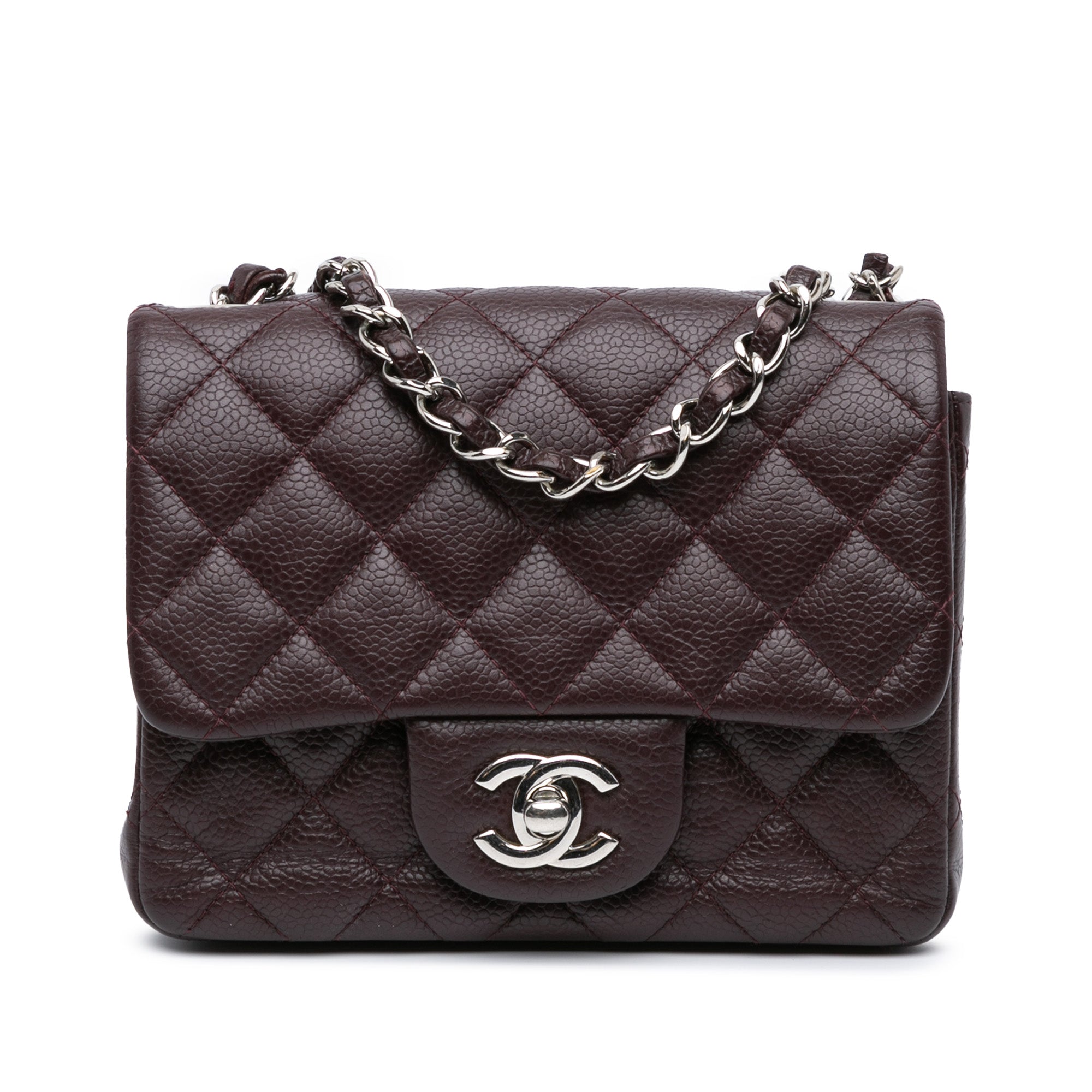 Square Classic Single Flap Bag Quilted Caviar Mini