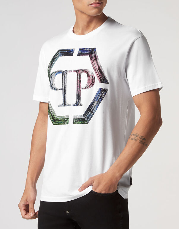 PHILIPP PLEIN STRASS HEXAGON LOGO T-SHIRT