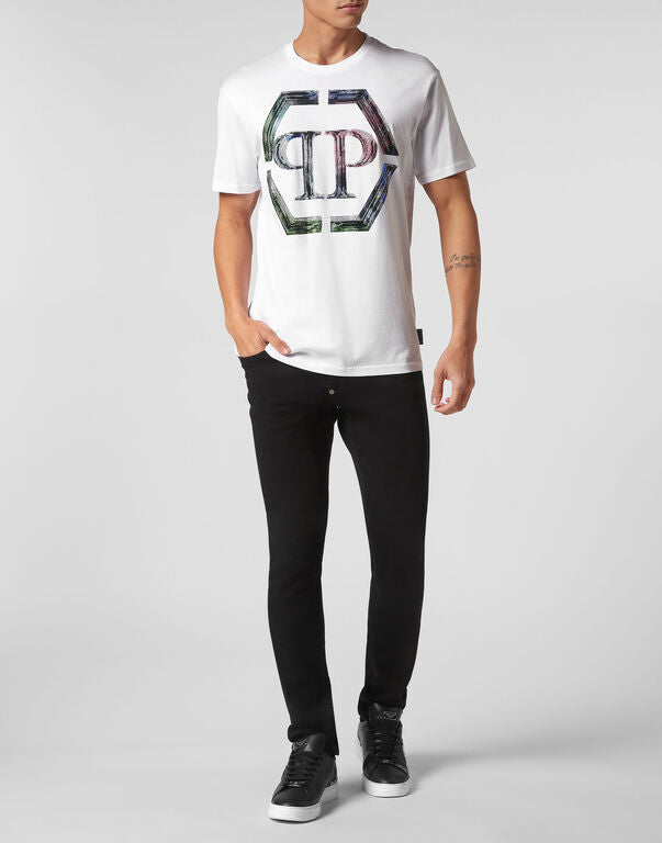 PHILIPP PLEIN STRASS HEXAGON LOGO T-SHIRT