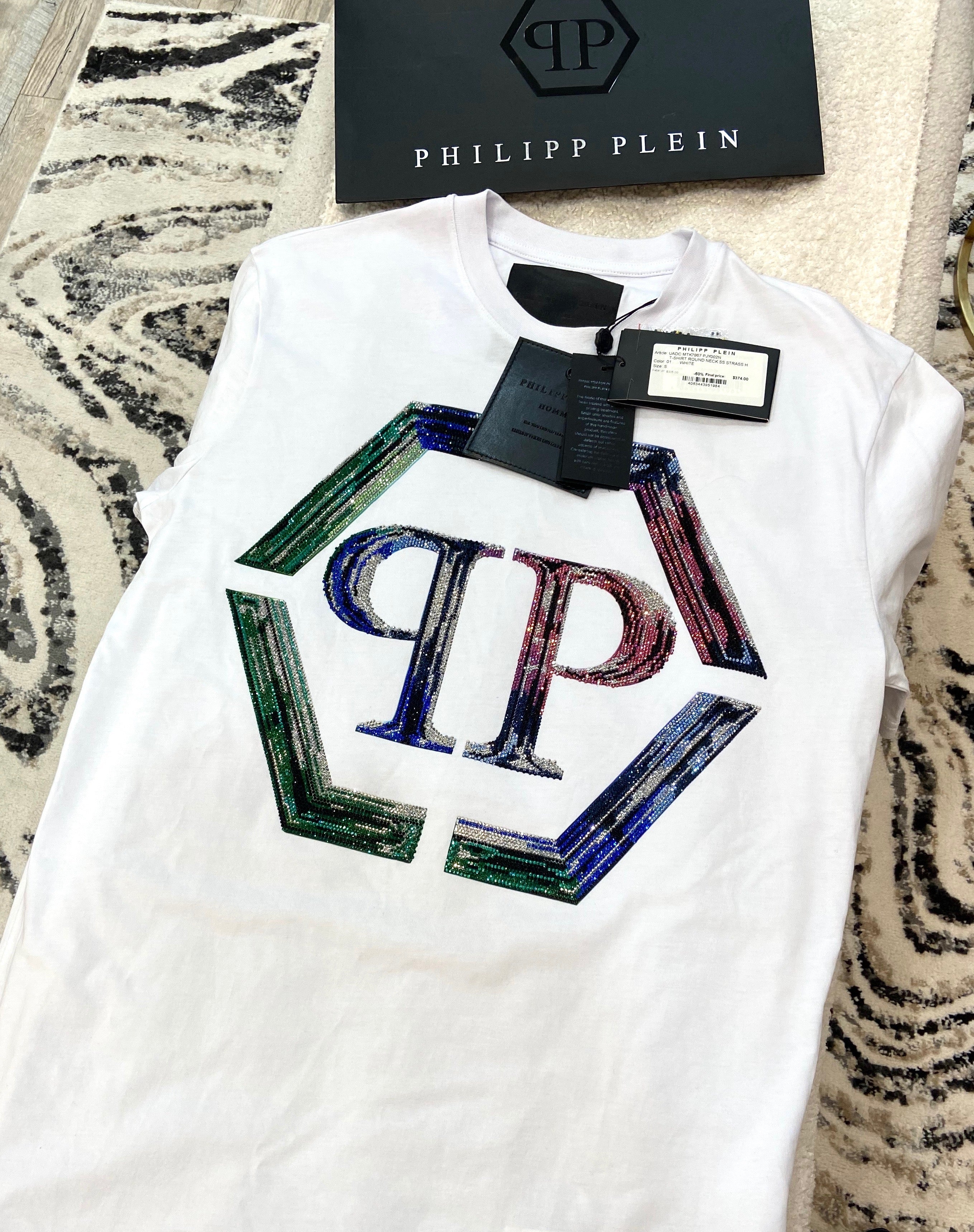 PHILIPP PLEIN STRASS HEXAGON LOGO T-SHIRT