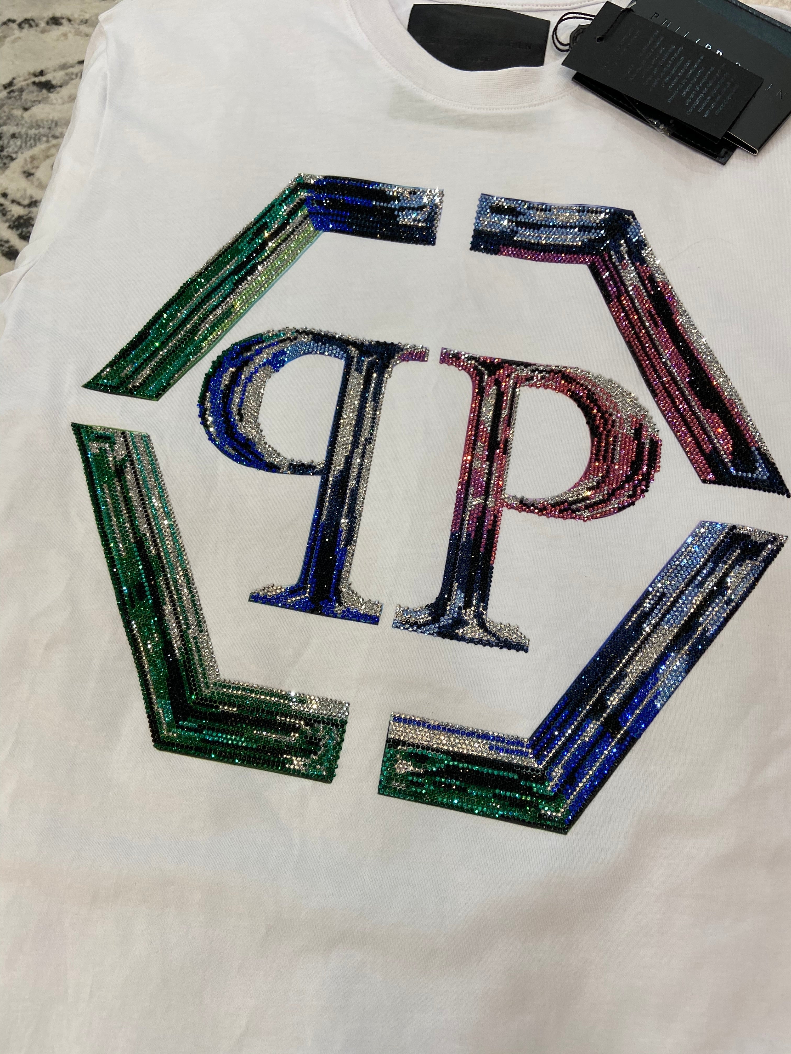 PHILIPP PLEIN STRASS HEXAGON LOGO T-SHIRT