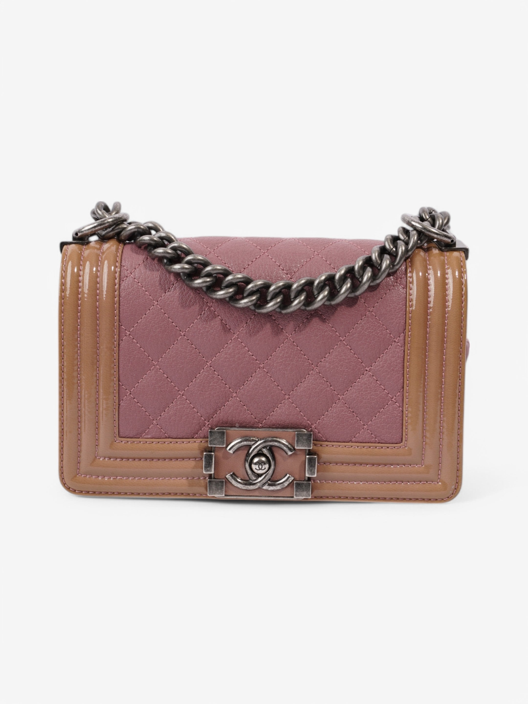 Chanel Boy Bag Purple / Light Brown Patent Leather Small