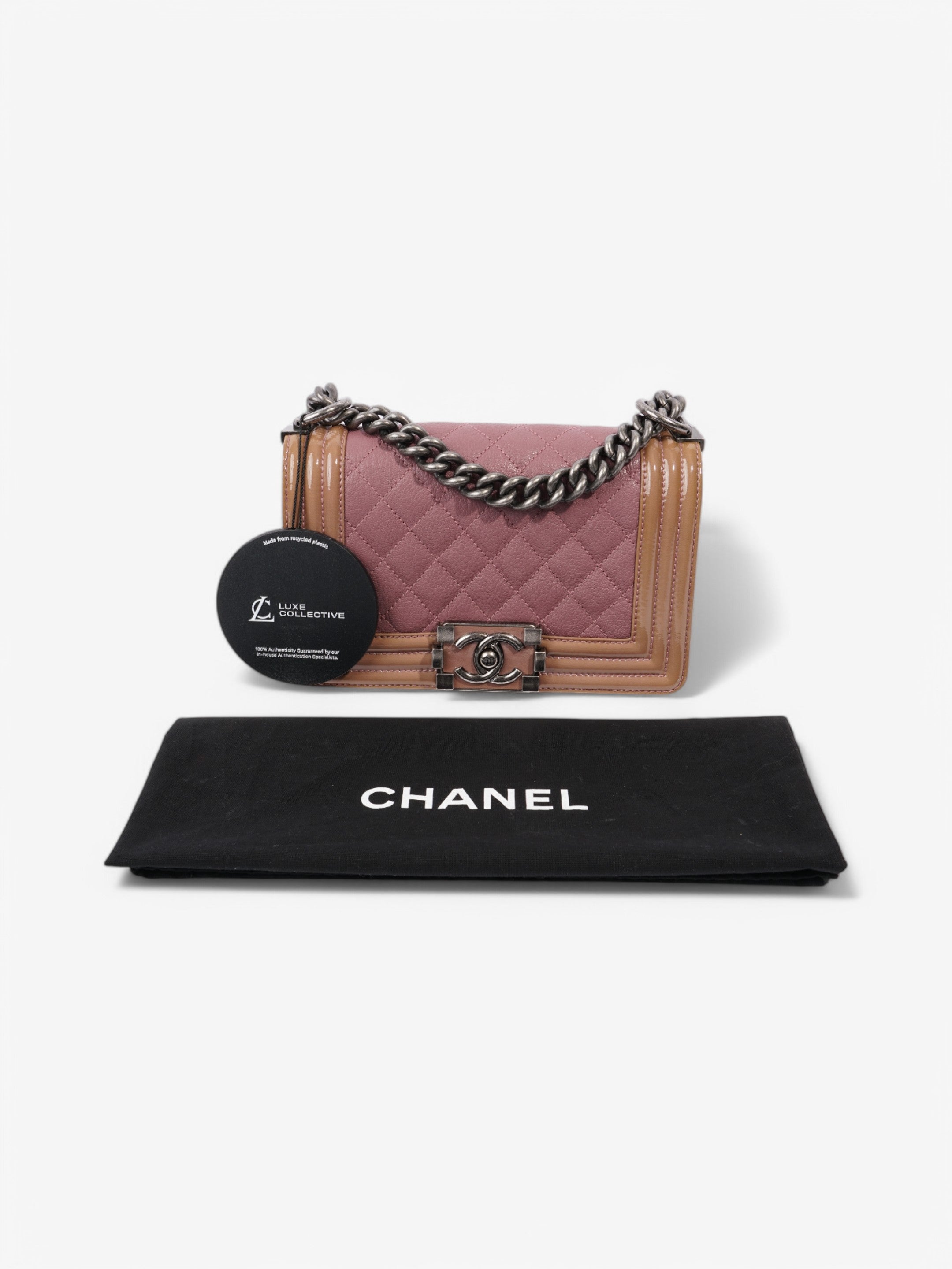 Chanel Boy Bag Purple / Light Brown Patent Leather Small
