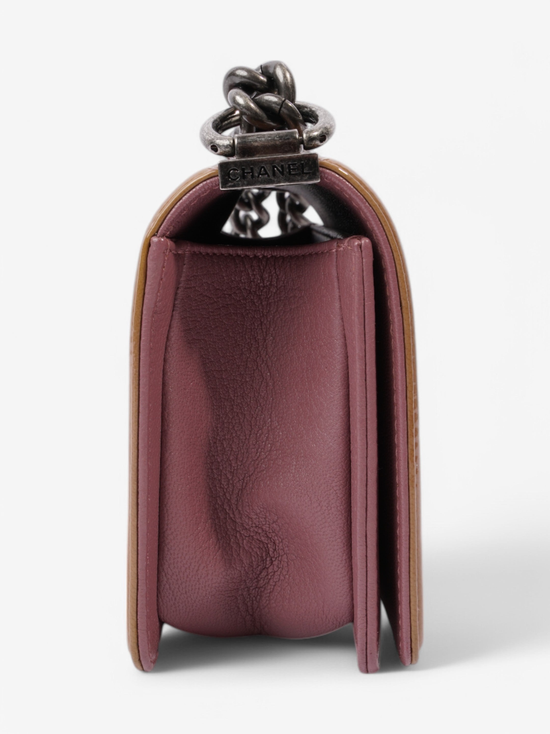 Chanel Boy Bag Purple / Light Brown Patent Leather Small