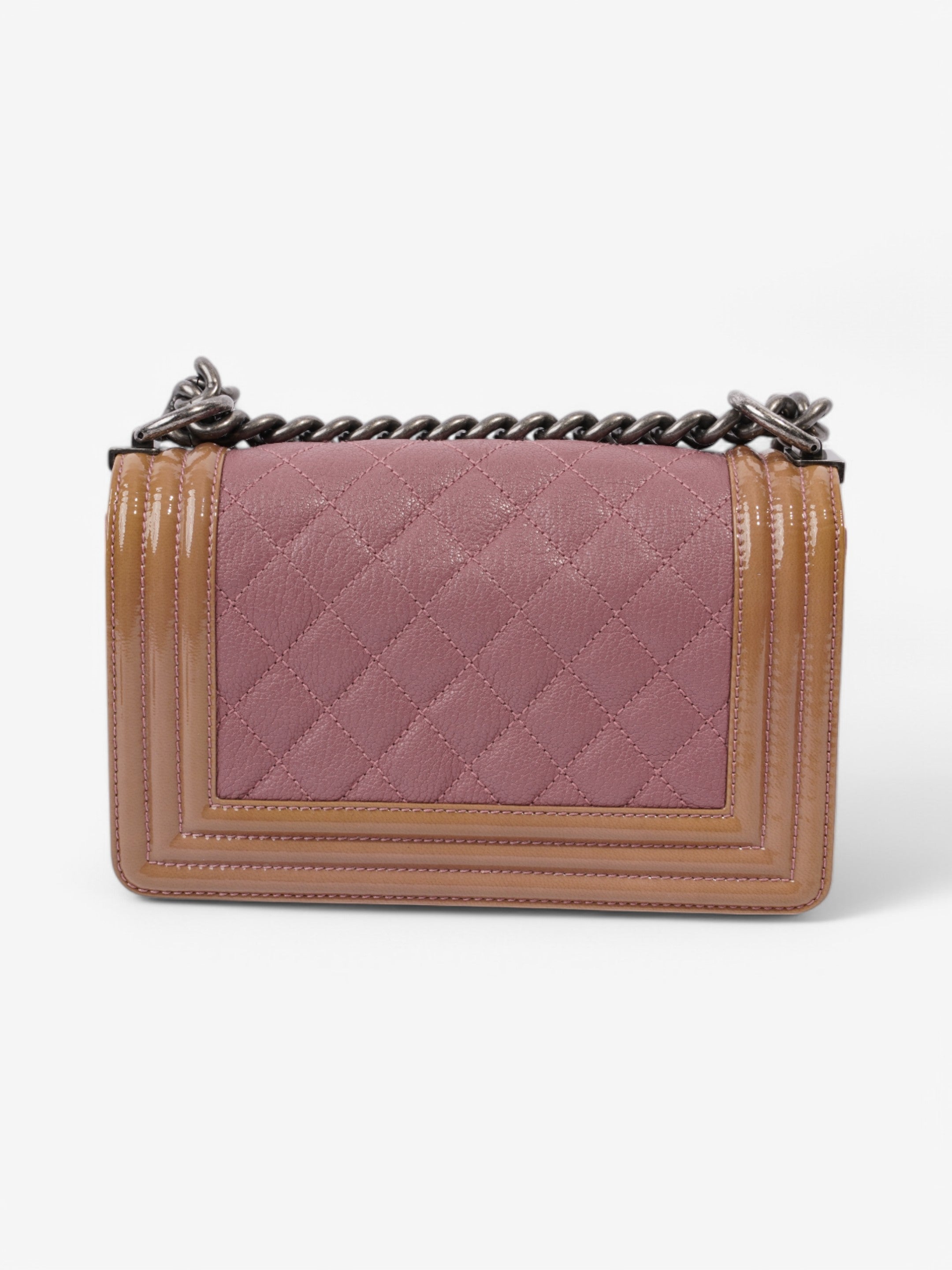 Chanel Boy Bag Purple / Light Brown Patent Leather Small