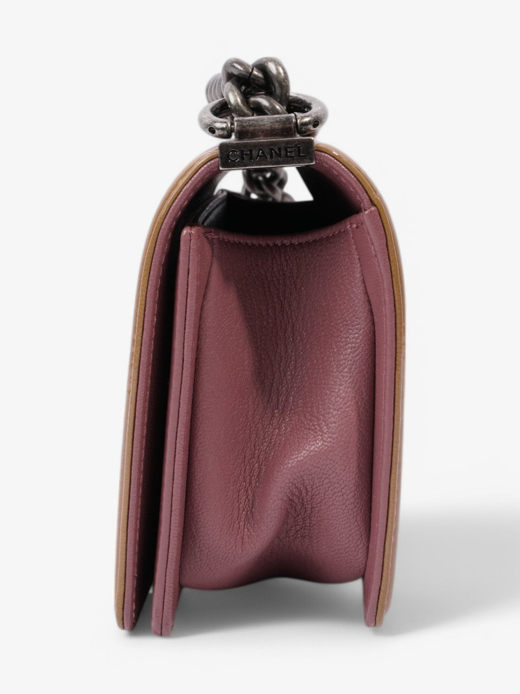 Chanel Boy Bag Purple / Light Brown Patent Leather Small