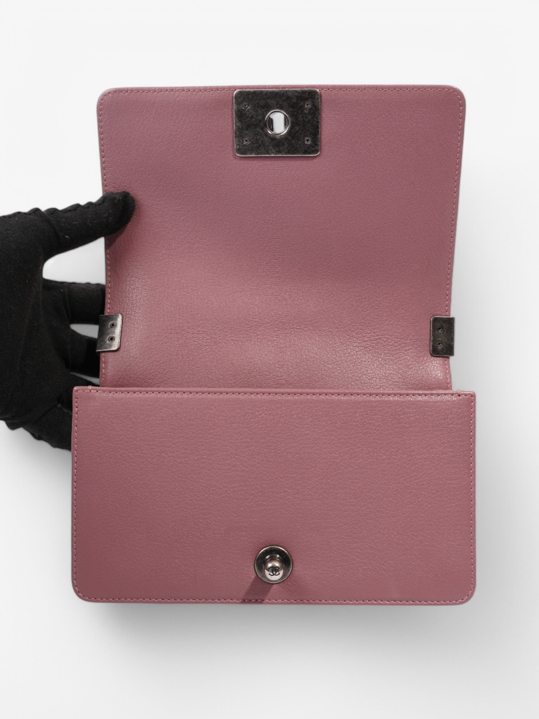 Chanel Boy Bag Purple / Light Brown Patent Leather Small
