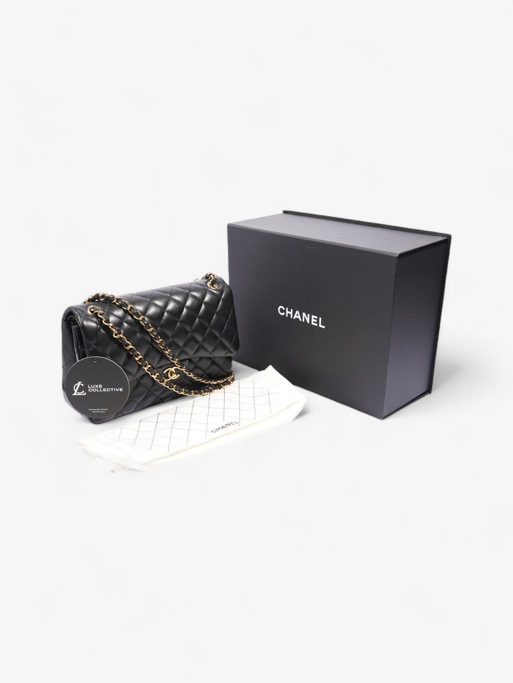 Chanel Classic Double Flap Black Lambskin Leather Large