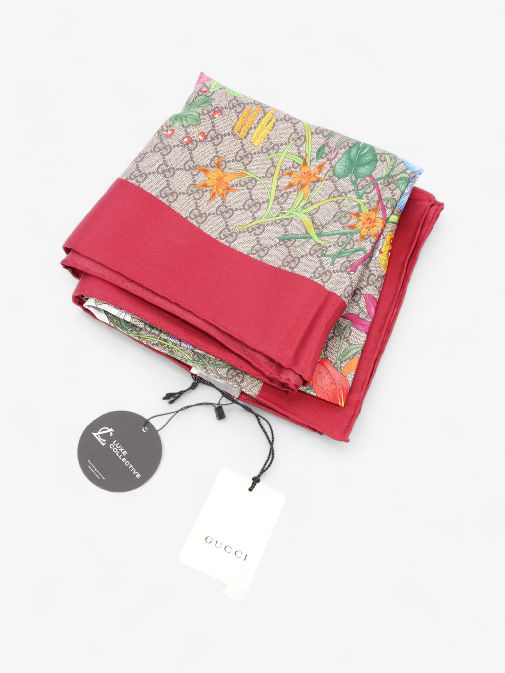Gucci Floral Print Scarf Red Floral Multi Print Silk