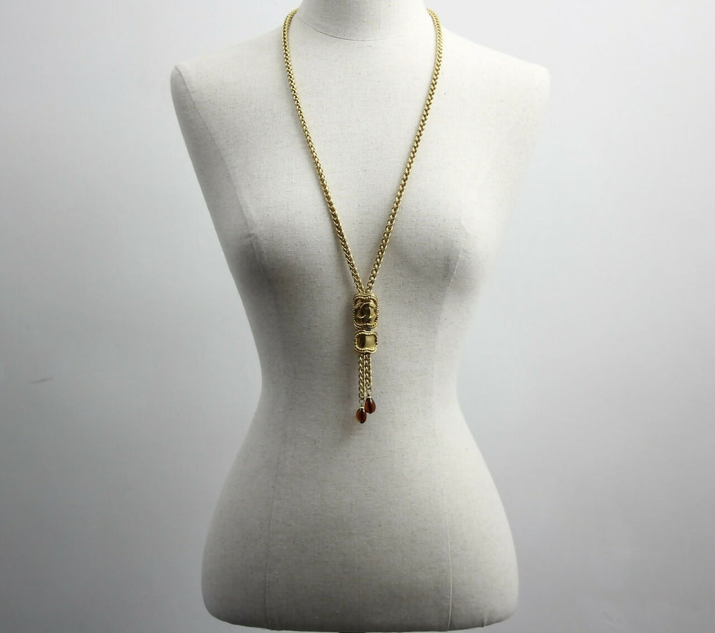 Chanel Vintage 1996 Gripoix Red Bead Gold-plated Long Necklace/Stacked Necklace/Waist Chain
