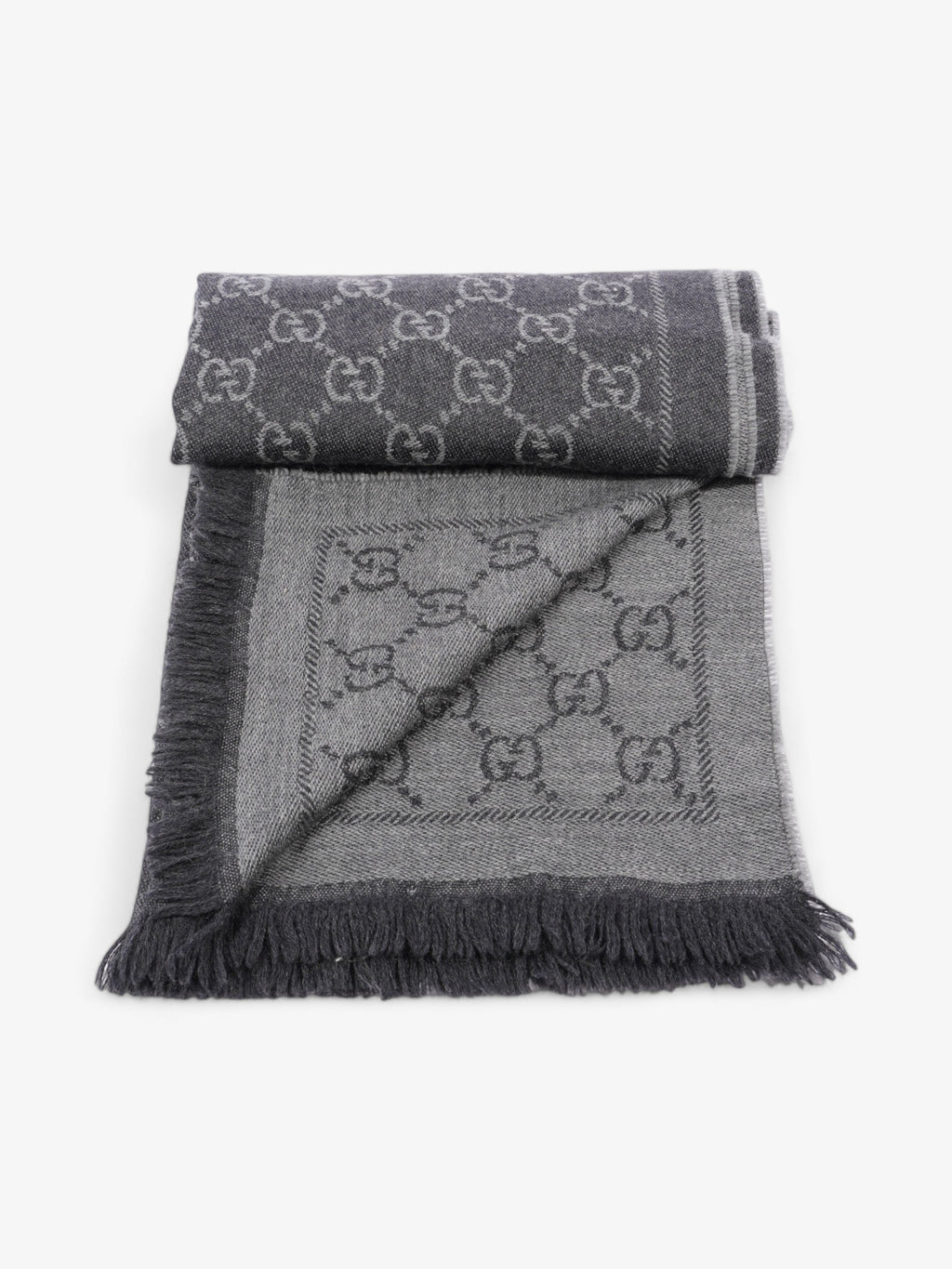 Gucci GG Jacquard Scarf Grey Wool