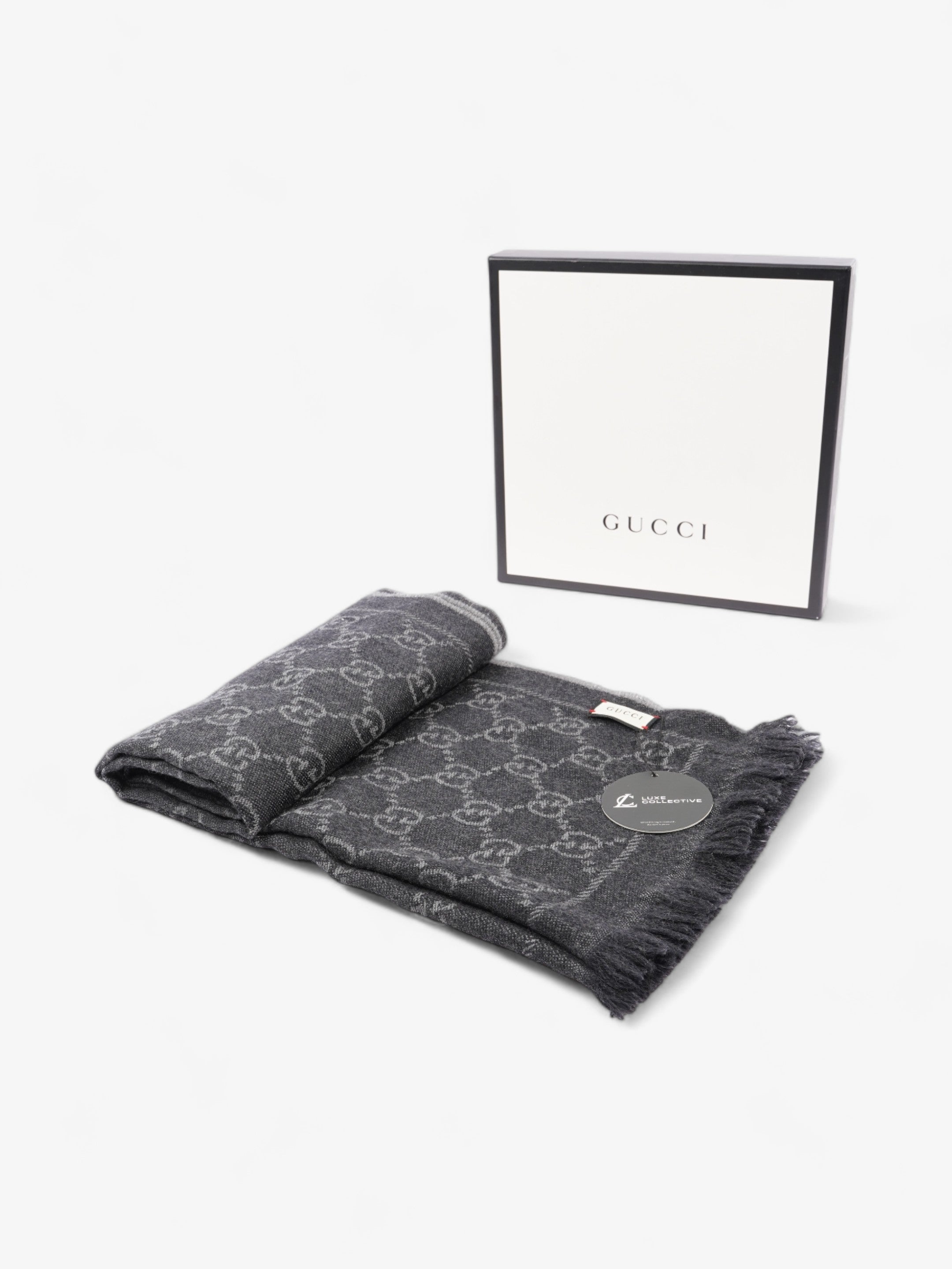 Gucci GG Jacquard Scarf Grey Wool