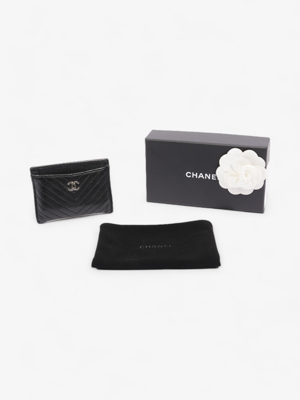 Chanel Chevron  Holder Black Caviar Leather