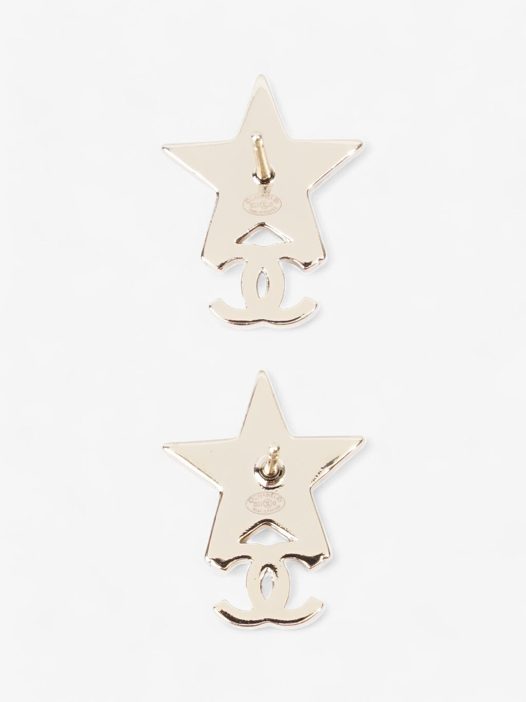 Chanel CC Star Crystal Earrings Light Gold / White Base Metal