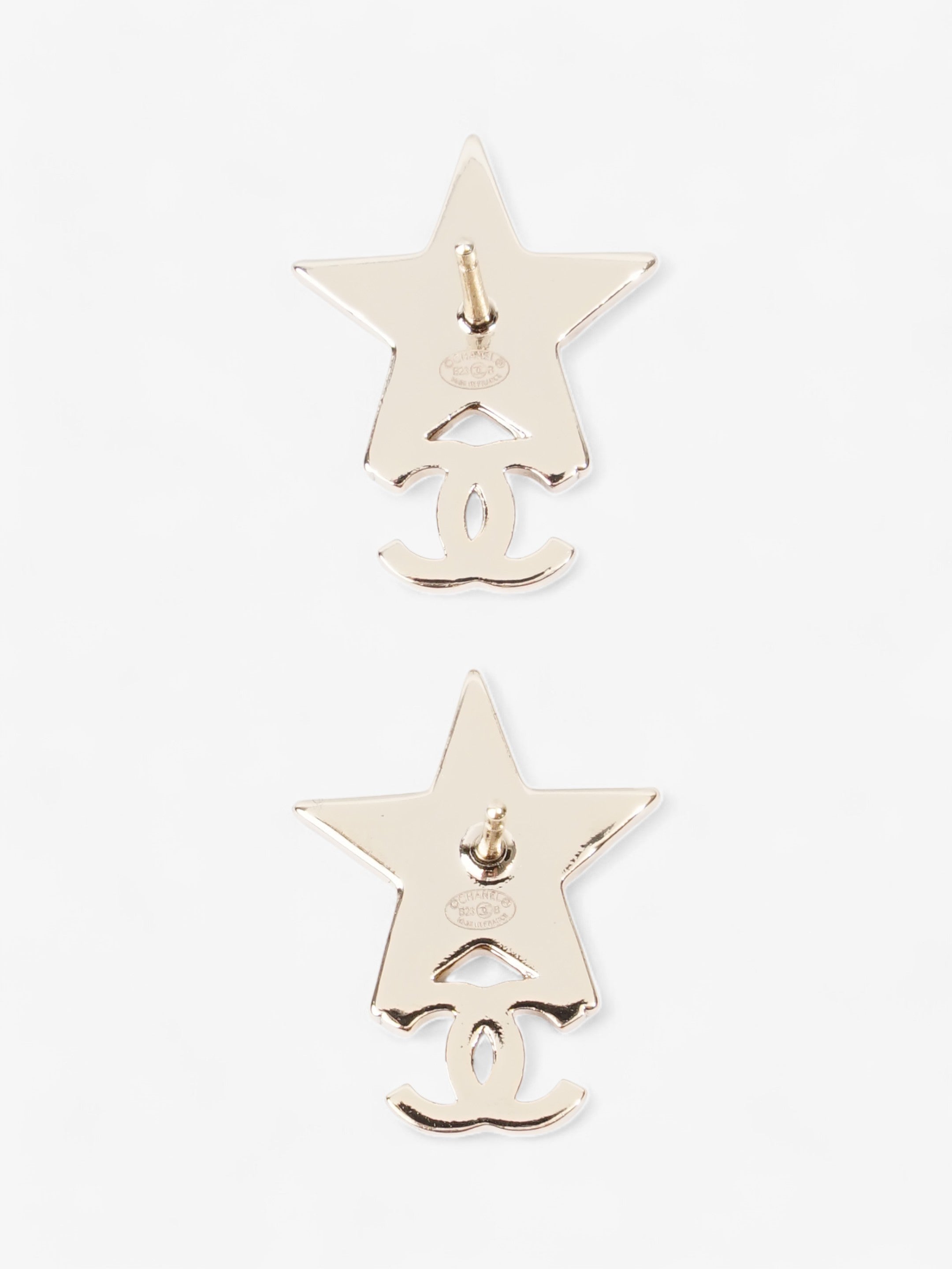Chanel CC Star Crystal Earrings Light Gold / White Base Metal
