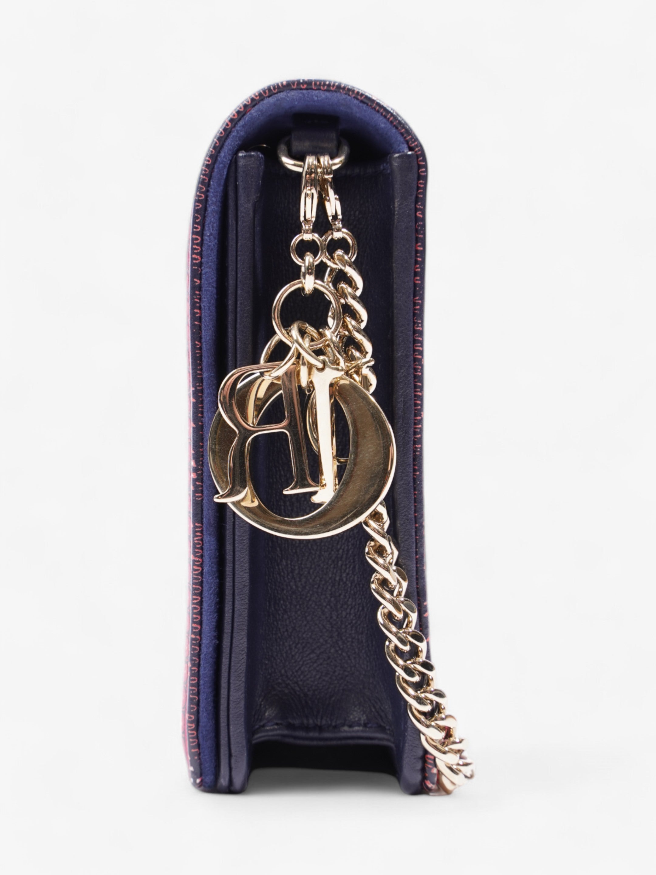 Christian Dior Animal Print Wallet on Chain Pink / Navy Blue Calfskin Leather