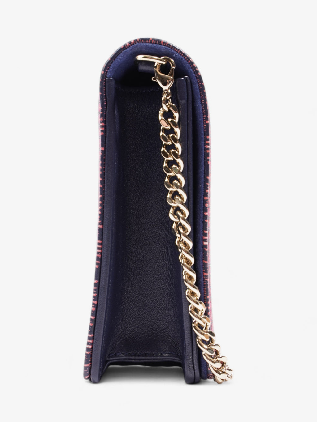 Christian Dior Animal Print Wallet on Chain Pink / Navy Blue Calfskin Leather