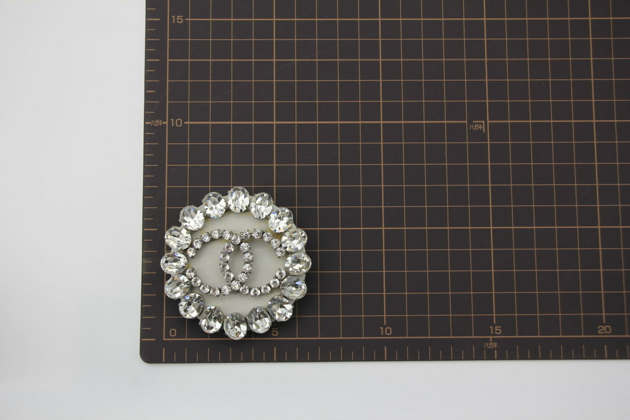Chanel Vintage 00A Rhinestone Silver CC Large Round Brooch