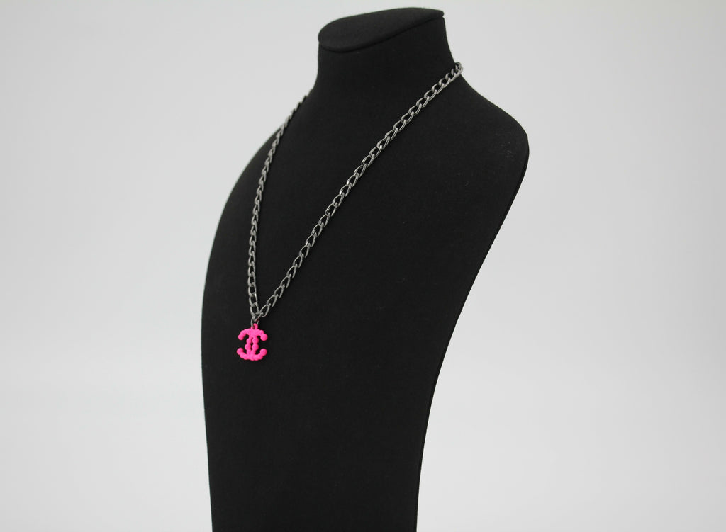 Chanel Vintage 04A Resin Fluorescent Pink CC Necklace