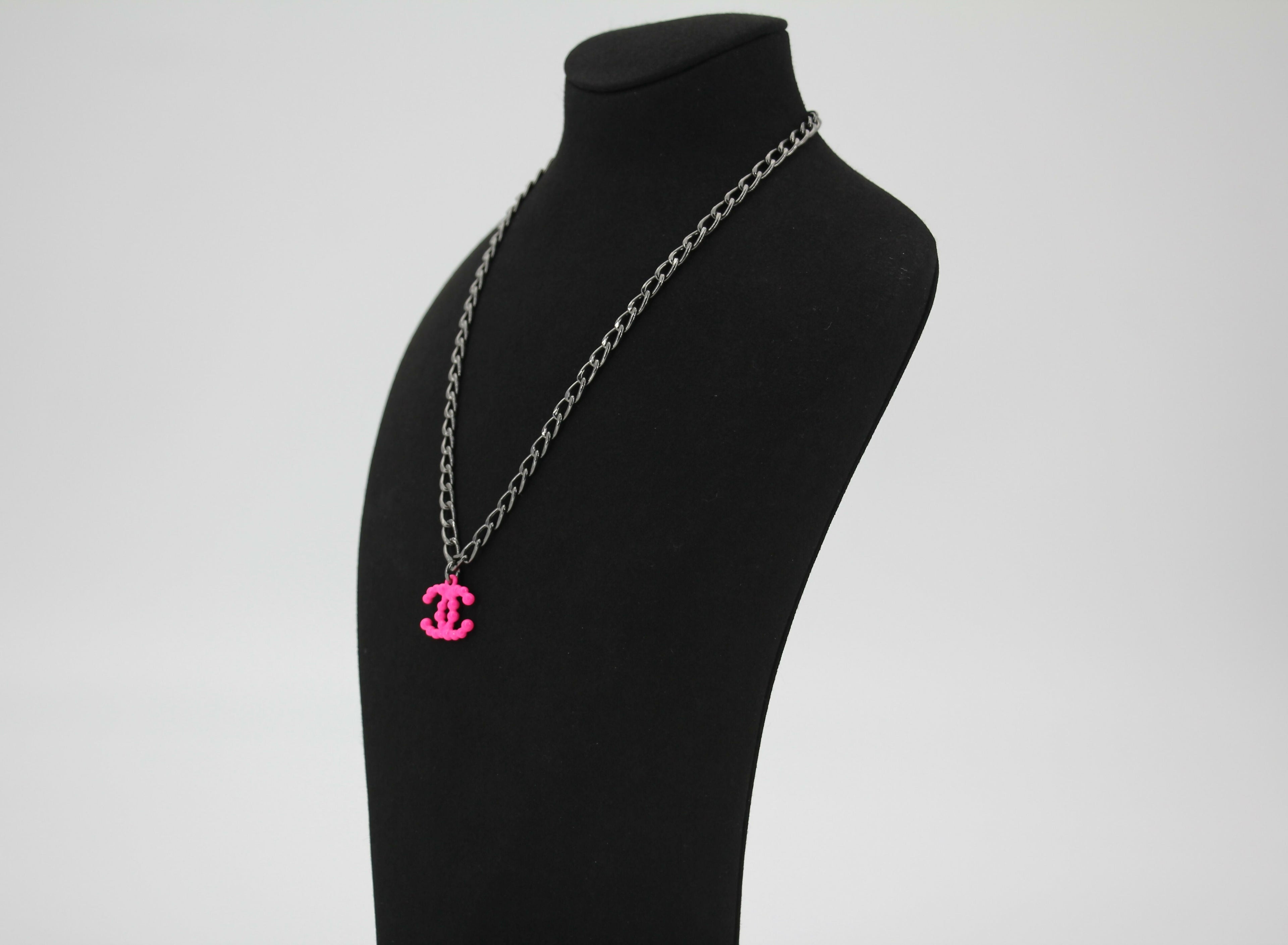 Chanel Vintage 04A Resin Fluorescent Pink CC Necklace