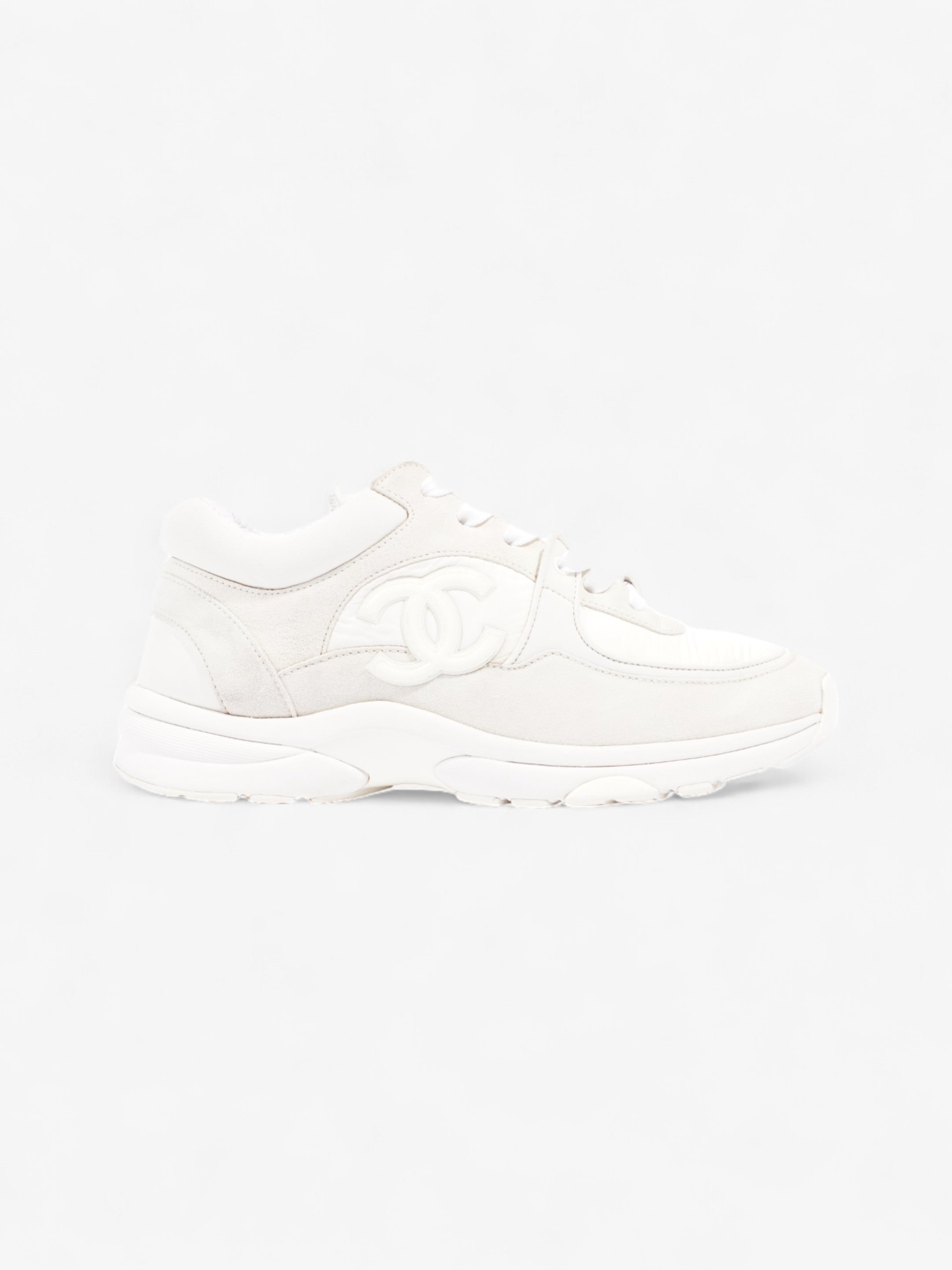 Chanel CC Logo Sneakers  White / Cream Suede EU 37.5 UK 4.5