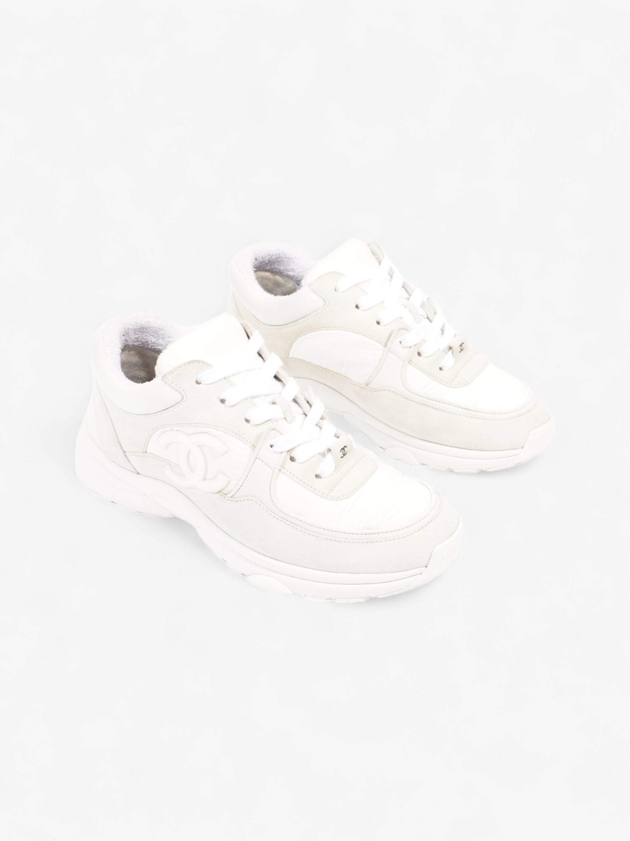 Chanel CC Logo Sneakers  White / Cream Suede EU 37.5 UK 4.5