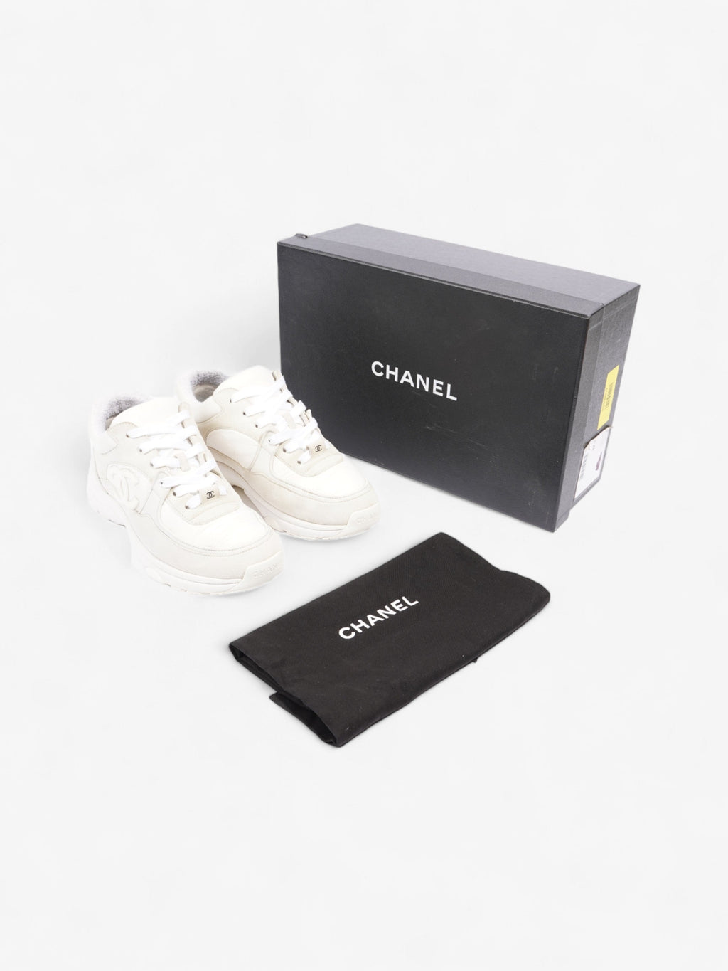 Chanel CC Logo Sneakers  White / Cream Suede EU 37.5 UK 4.5