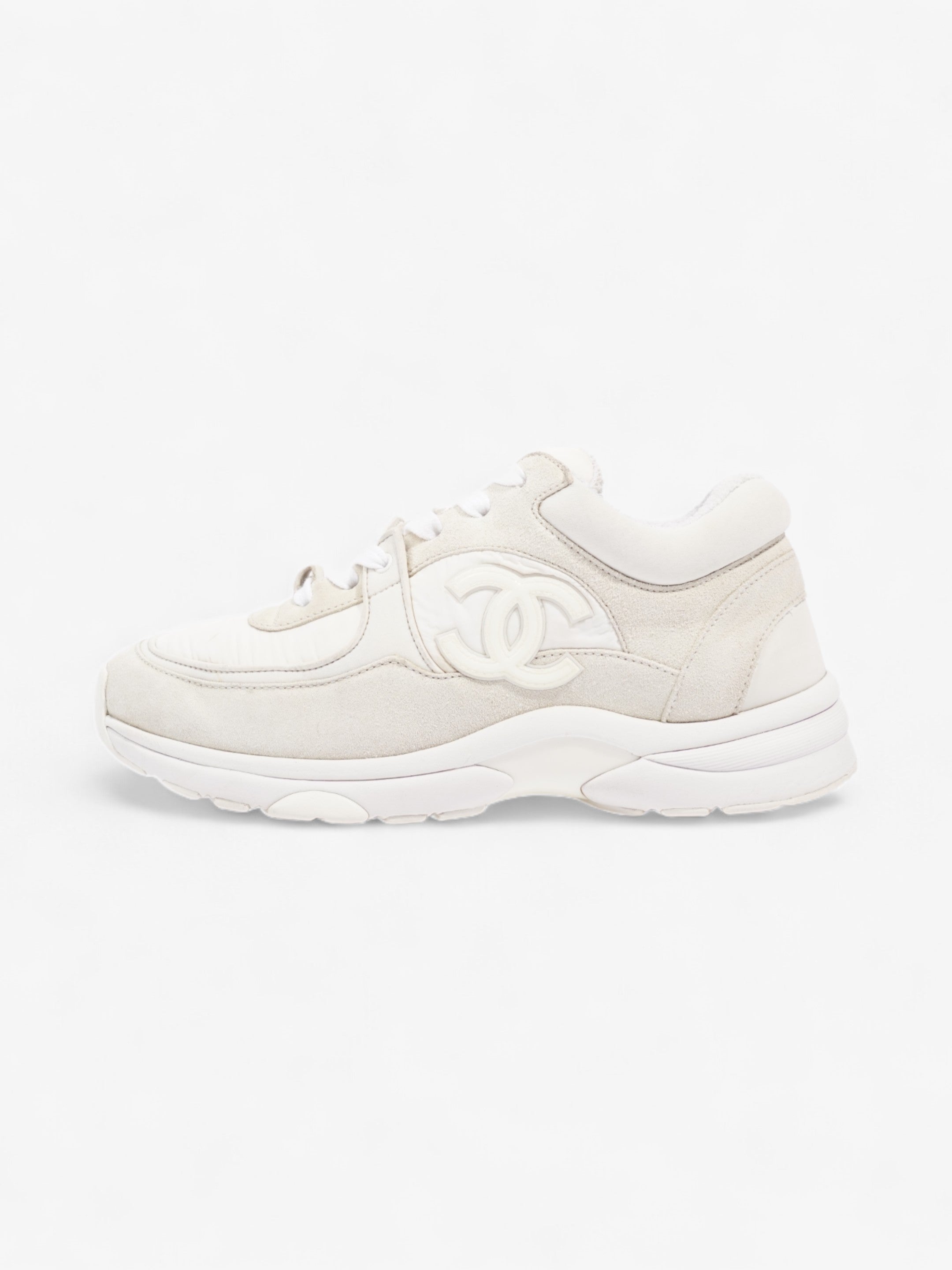 Chanel CC Logo Sneakers  White / Cream Suede EU 37.5 UK 4.5