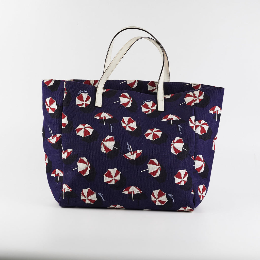 Gucci Nylon Tote Bag Umbrellas Navy Blue