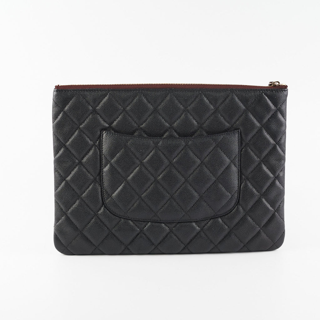 Chanel Medium O case Pouch Clutch Caviar Black