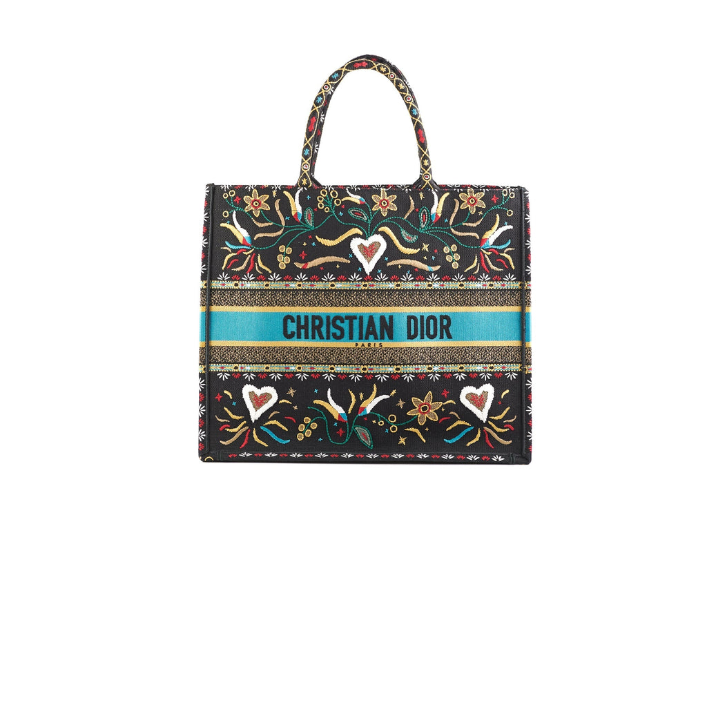 Christian Dior Large Black Multicolour Embroidery Book Tote