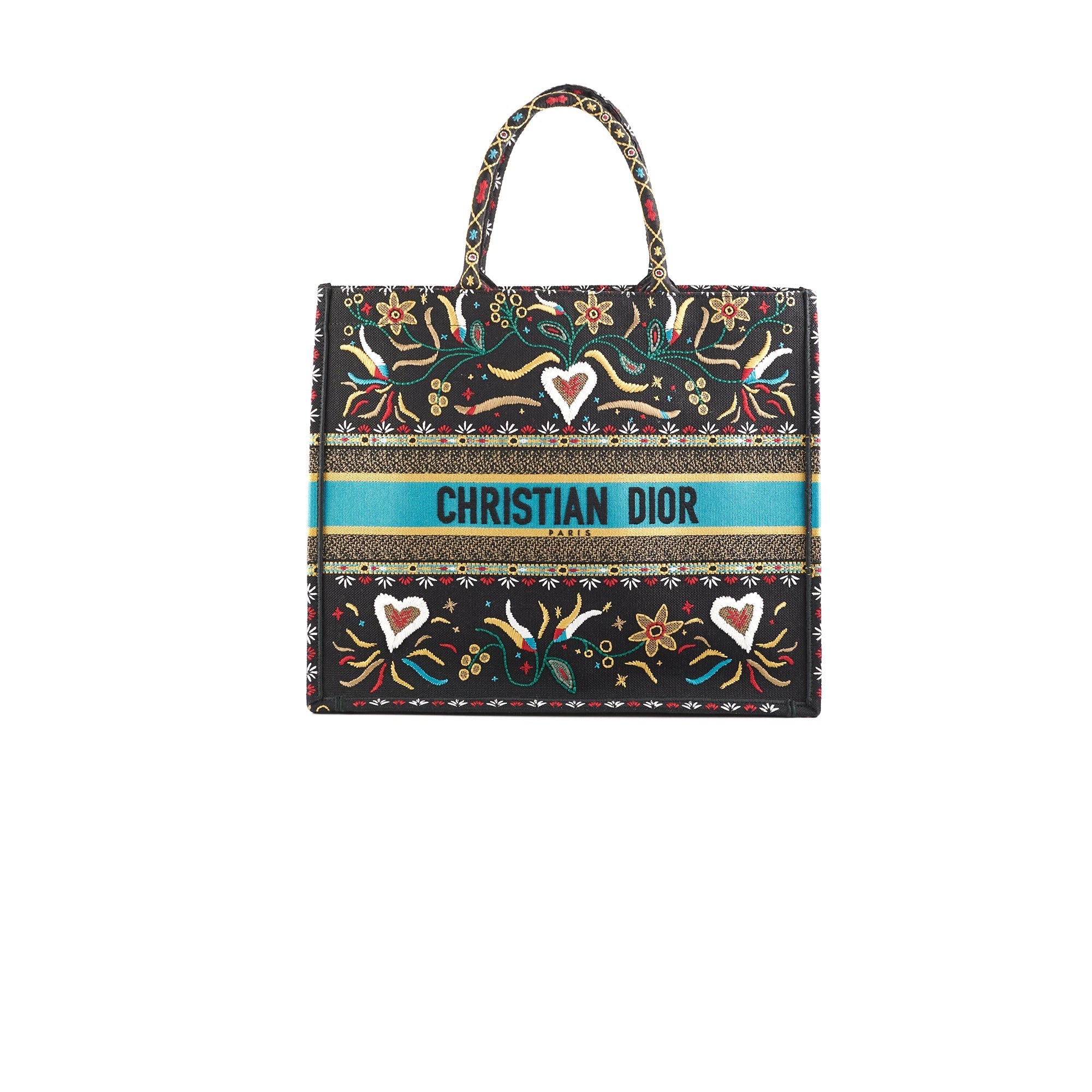 Christian Dior Large Black Multicolour Embroidery Book Tote