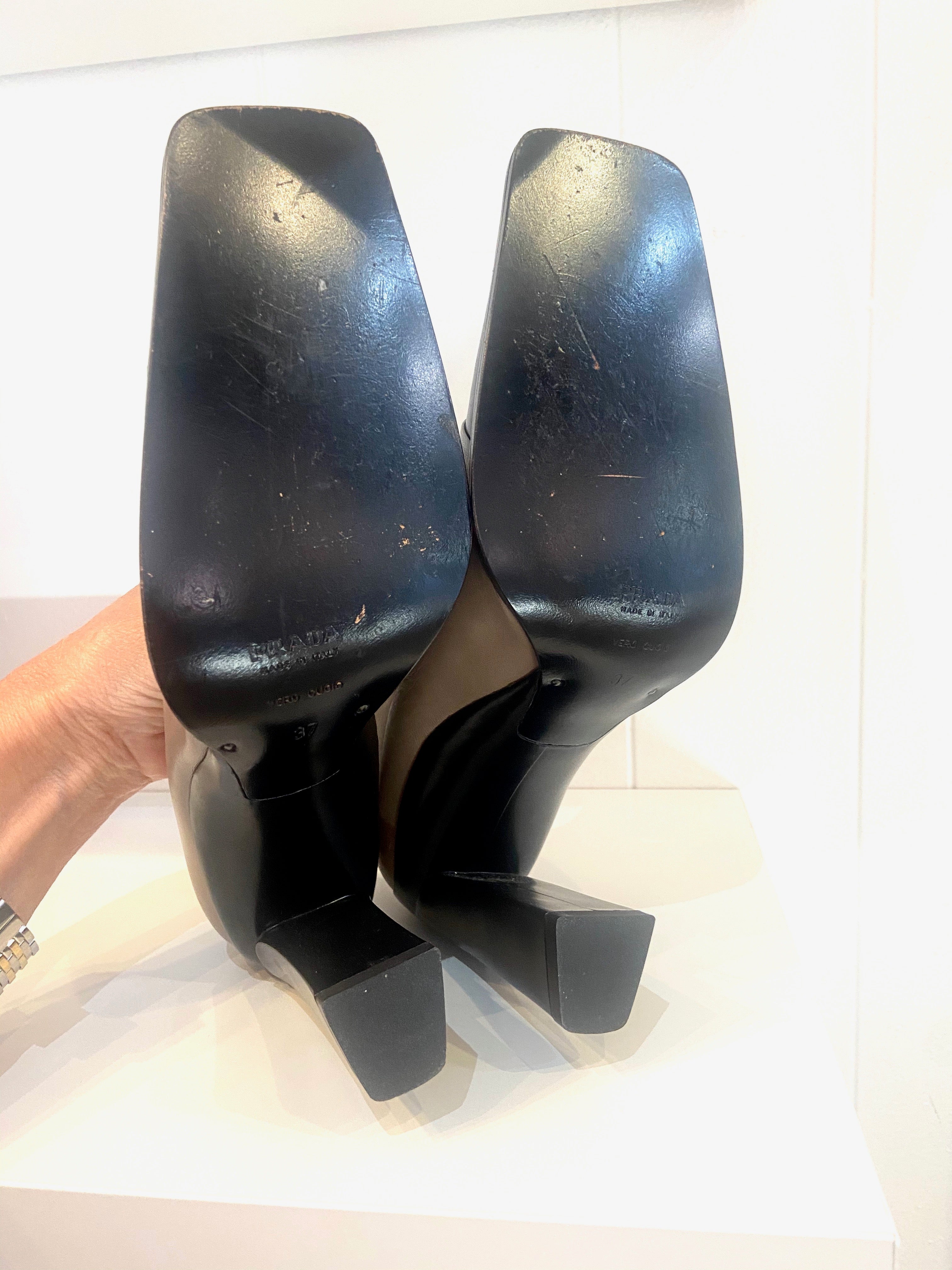 PRADA COLORBLOCK SQUARE TOE PUMPS