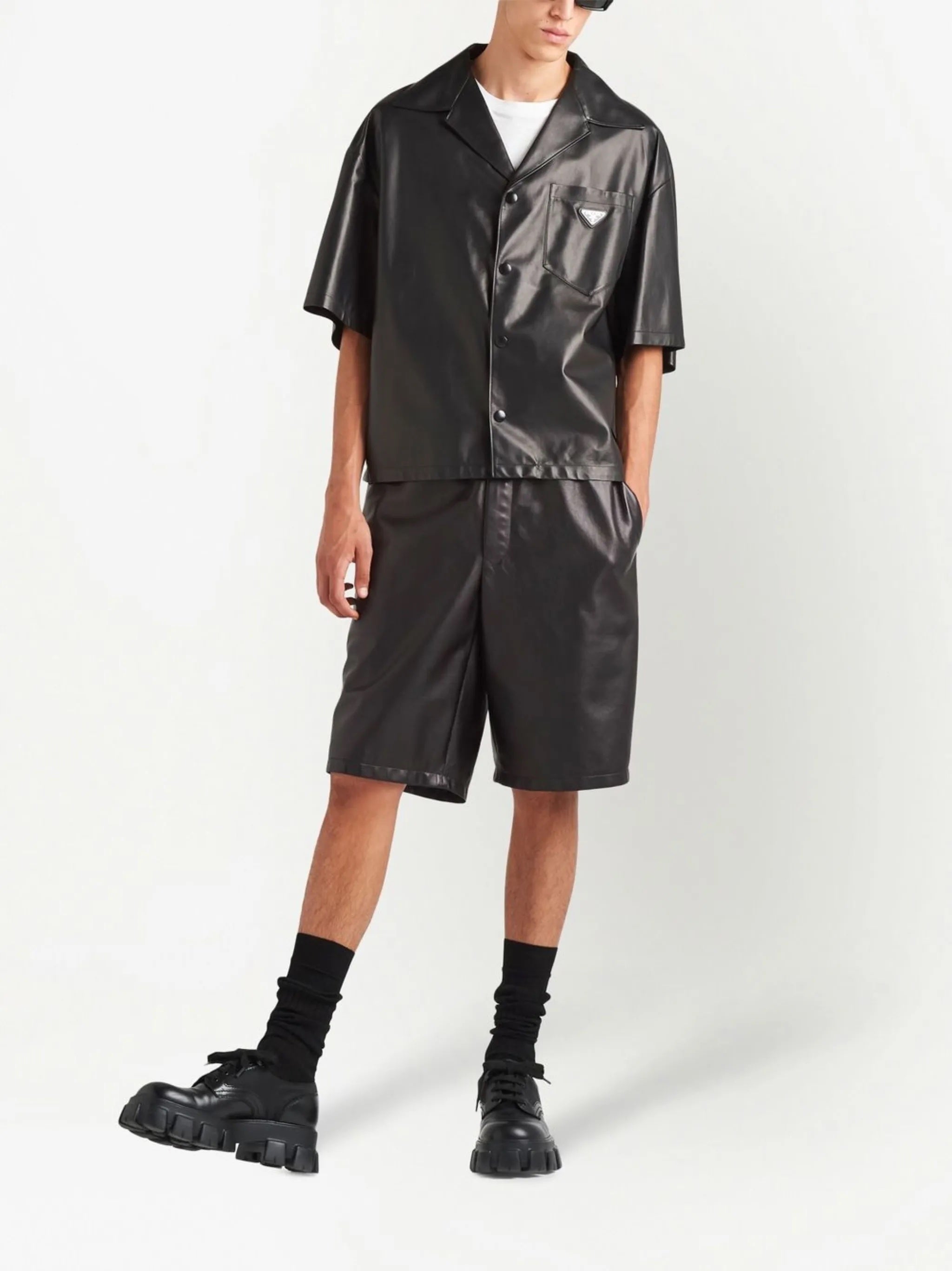 PRADA LUNA ROSSA TRIANFLE LOGO NAPPA LEATHER SHIRT
