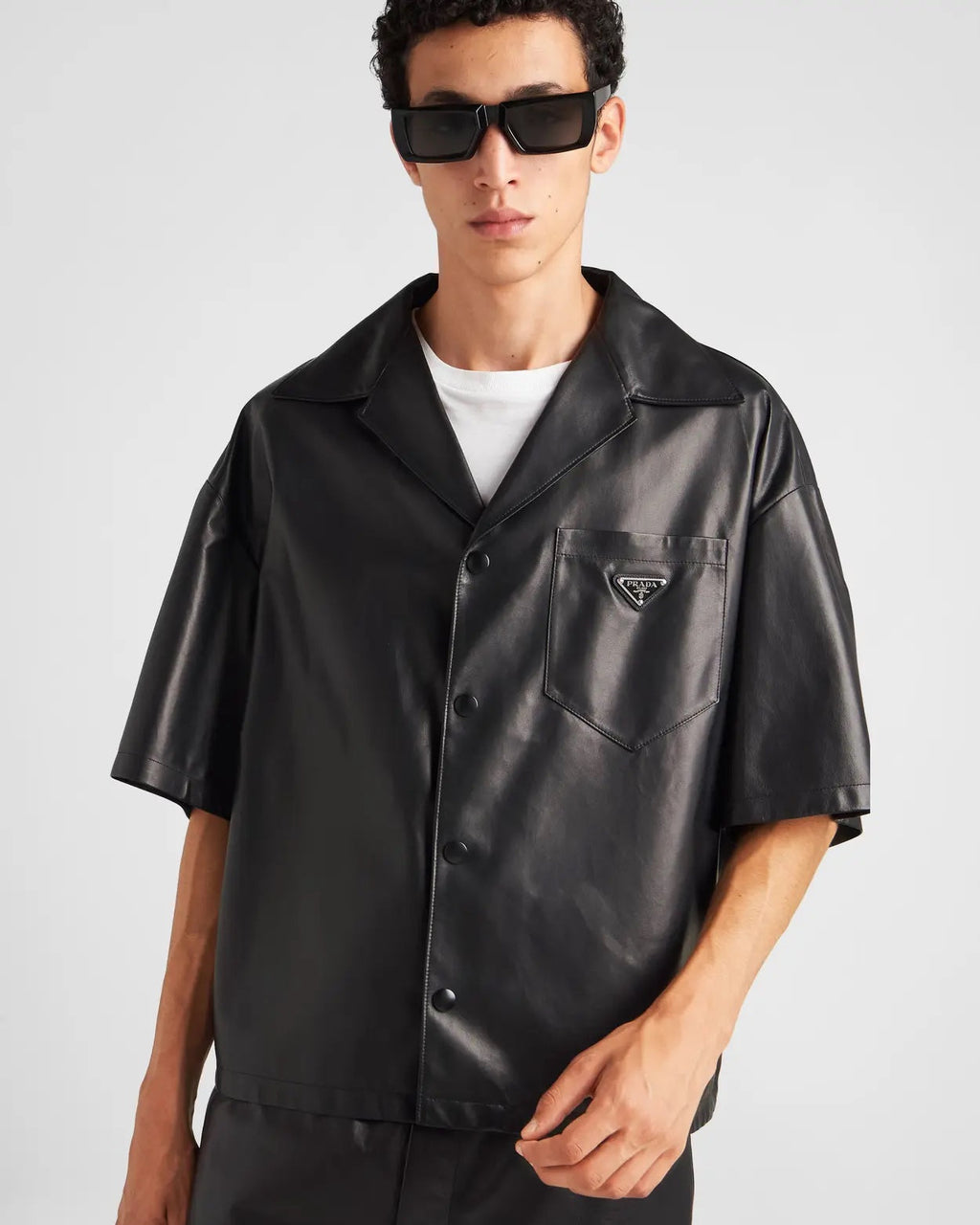 PRADA LUNA ROSSA TRIANFLE LOGO NAPPA LEATHER SHIRT