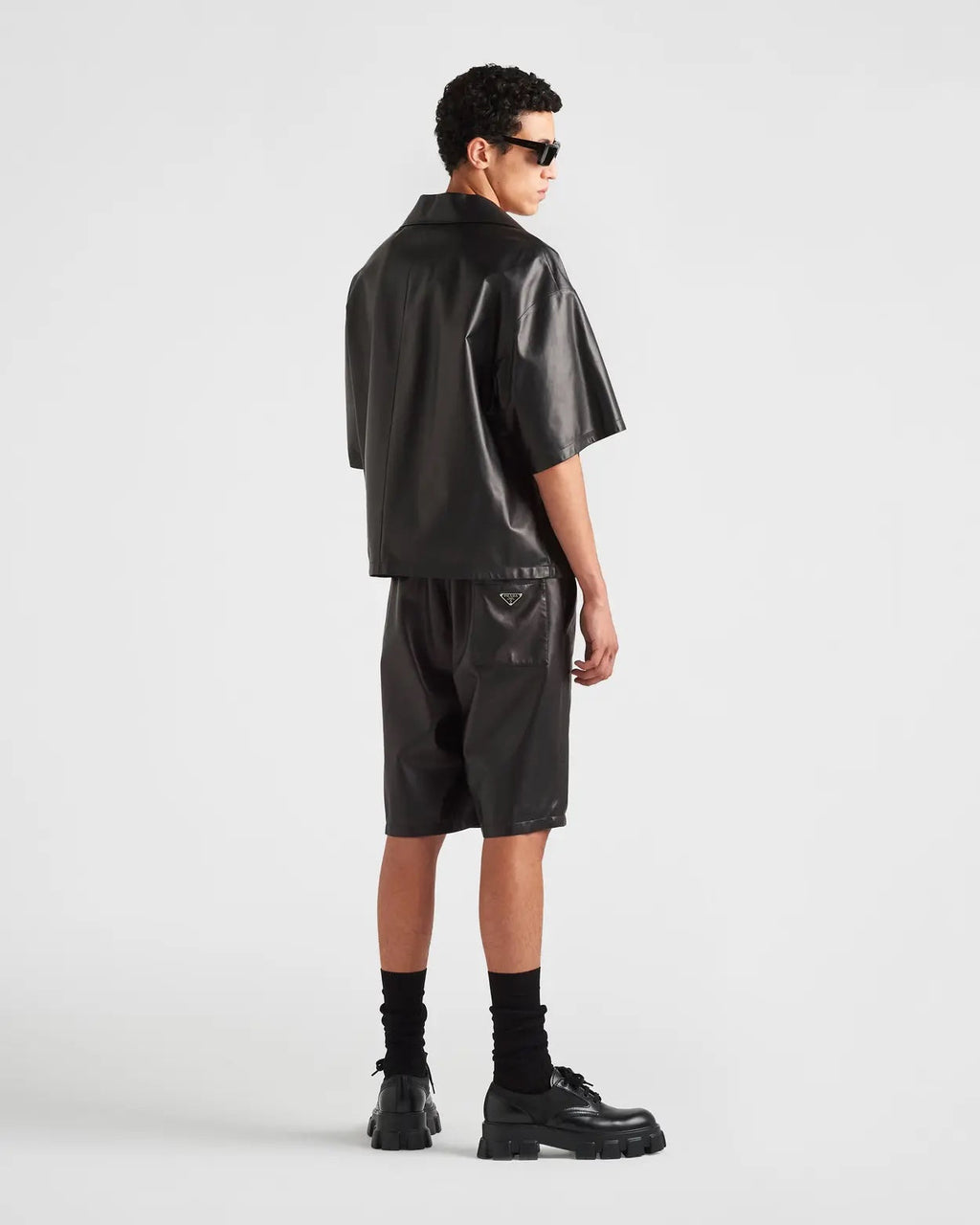 PRADA LUNA ROSSA TRIANFLE LOGO NAPPA LEATHER SHIRT