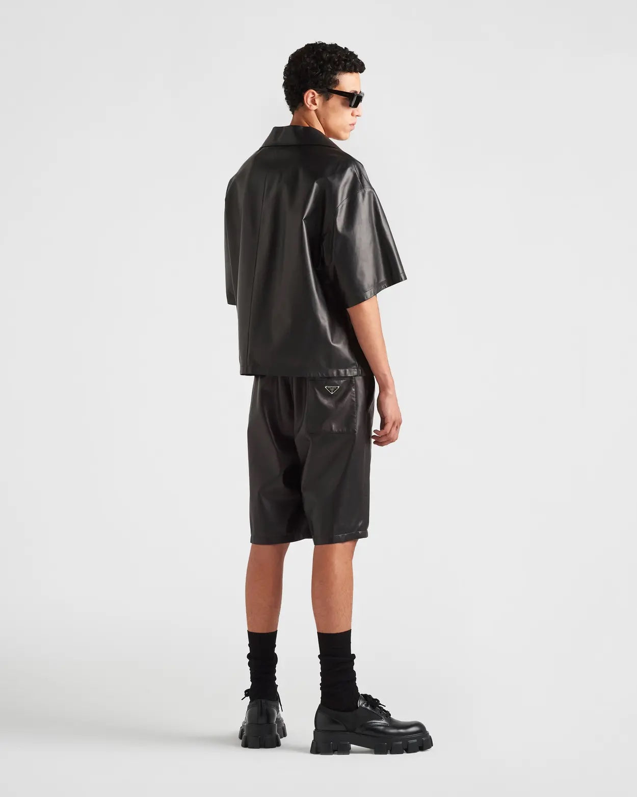 PRADA LUNA ROSSA TRIANFLE LOGO NAPPA LEATHER SHIRT