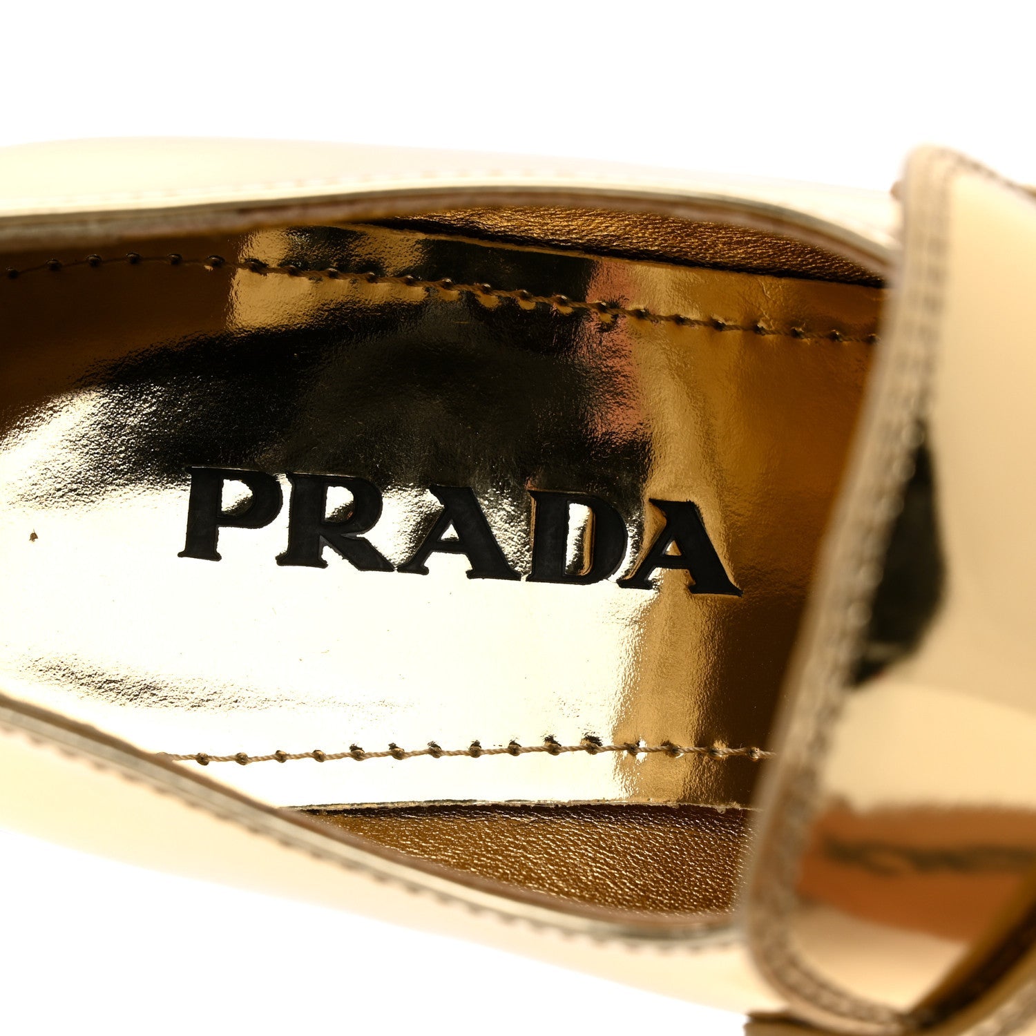 PRADA METALLIC BRUSHED CALFSKIN LEATHER TRIANGLE LOGO LOAFERS
